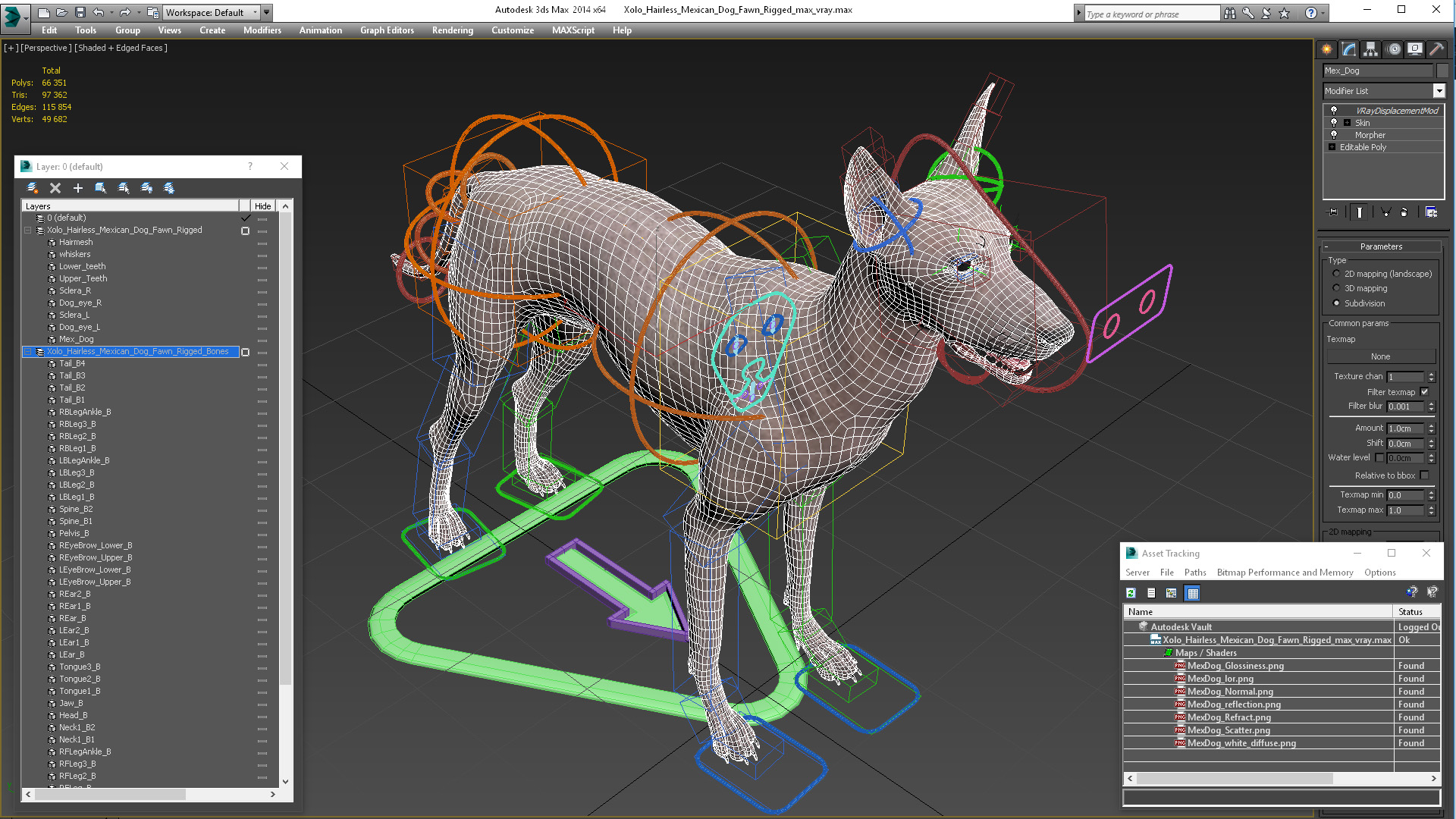 3D Xolo Hairless Mexican Dog Fawn Rigged for Maya