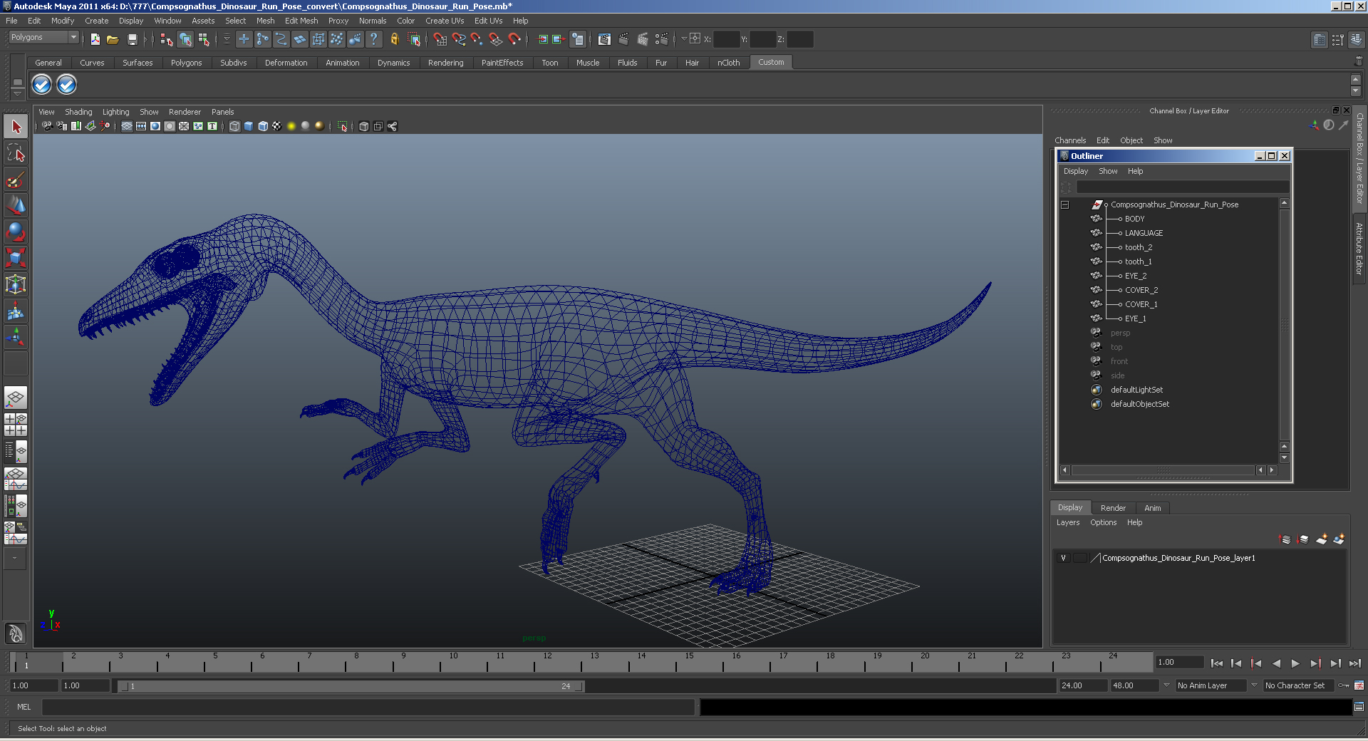 3D Compsognathus Dinosaur Run Pose