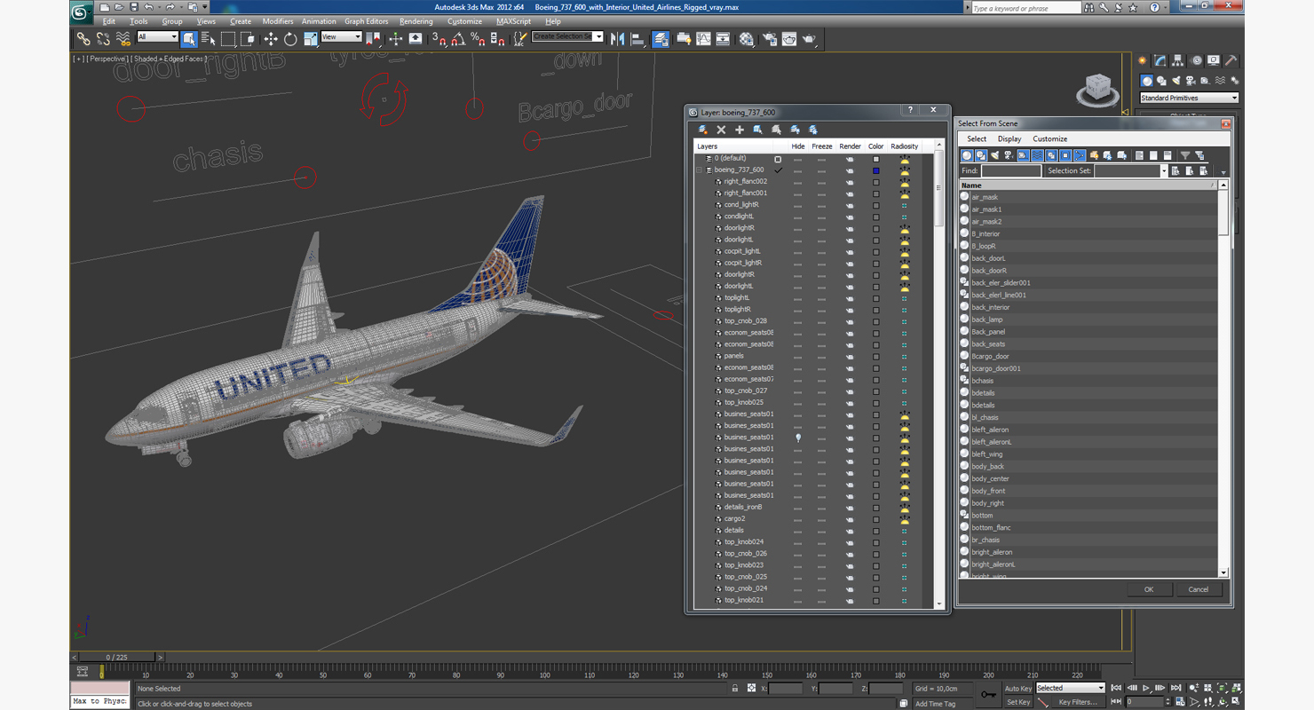3D Boeing 737 600 with Interior United Airlines Rigged