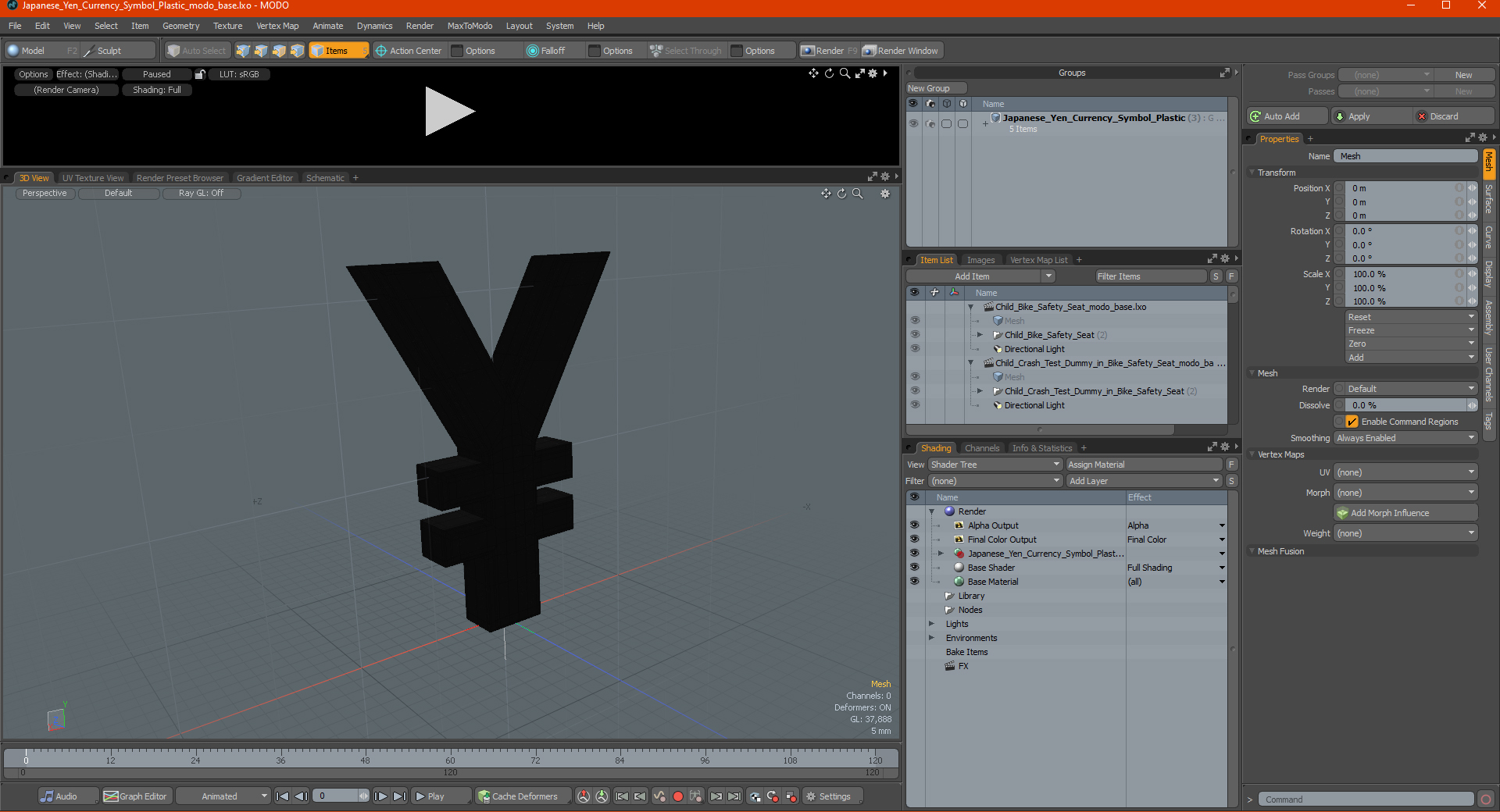 3D Japanese Yen Currency Symbol Gold model