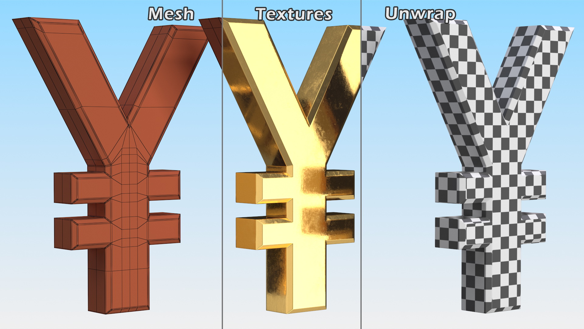 3D Japanese Yen Currency Symbol Gold model