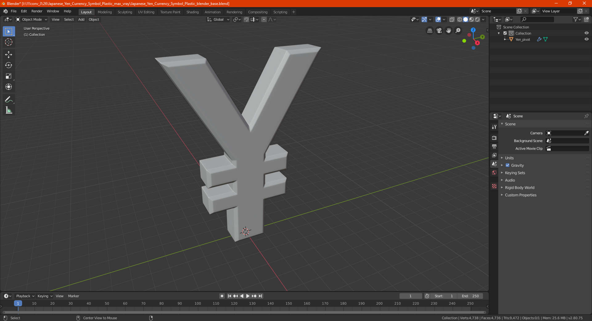 3D Japanese Yen Currency Symbol Gold model