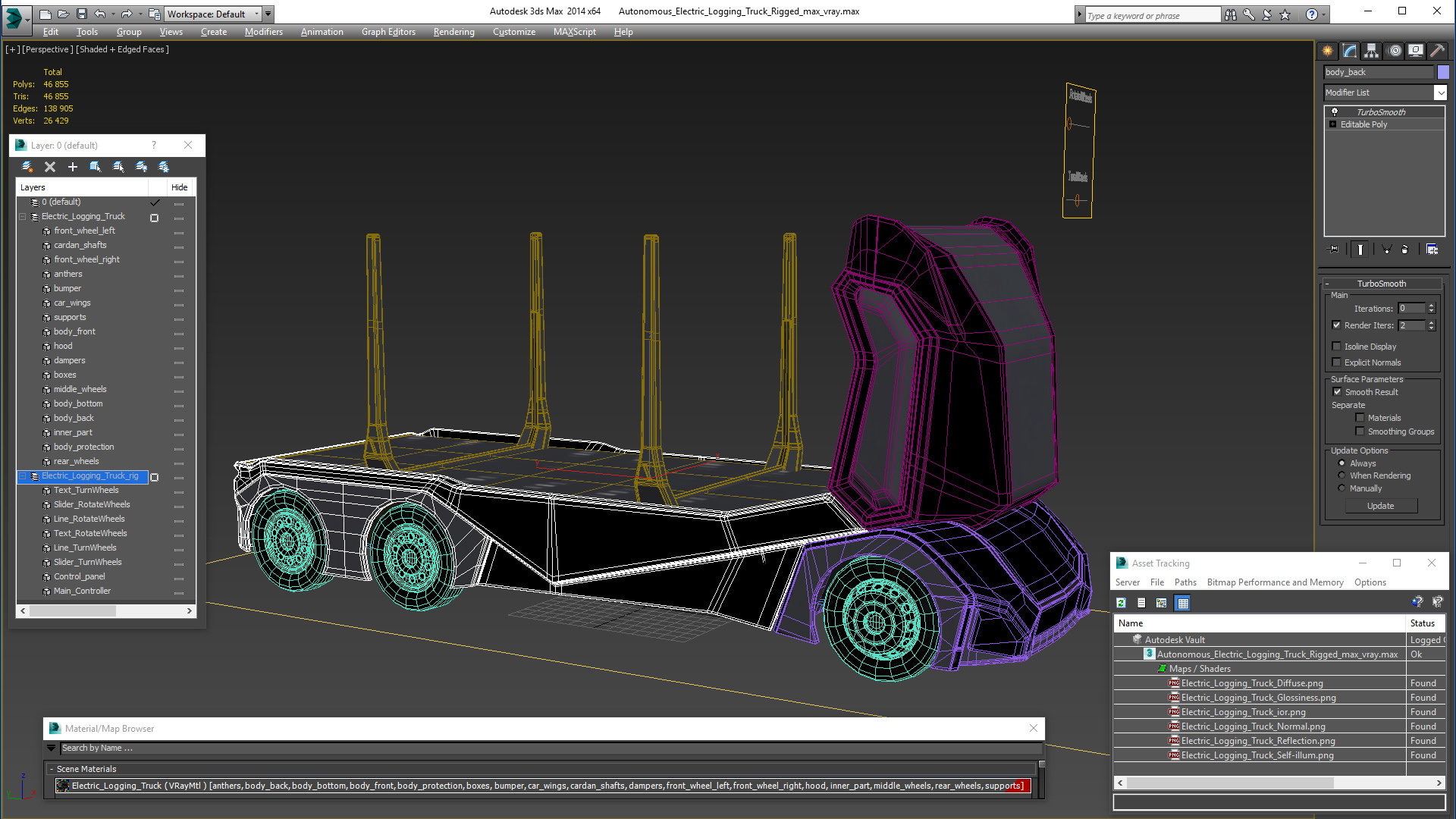 3D model Autonomous Electric Logging Truck Rigged
