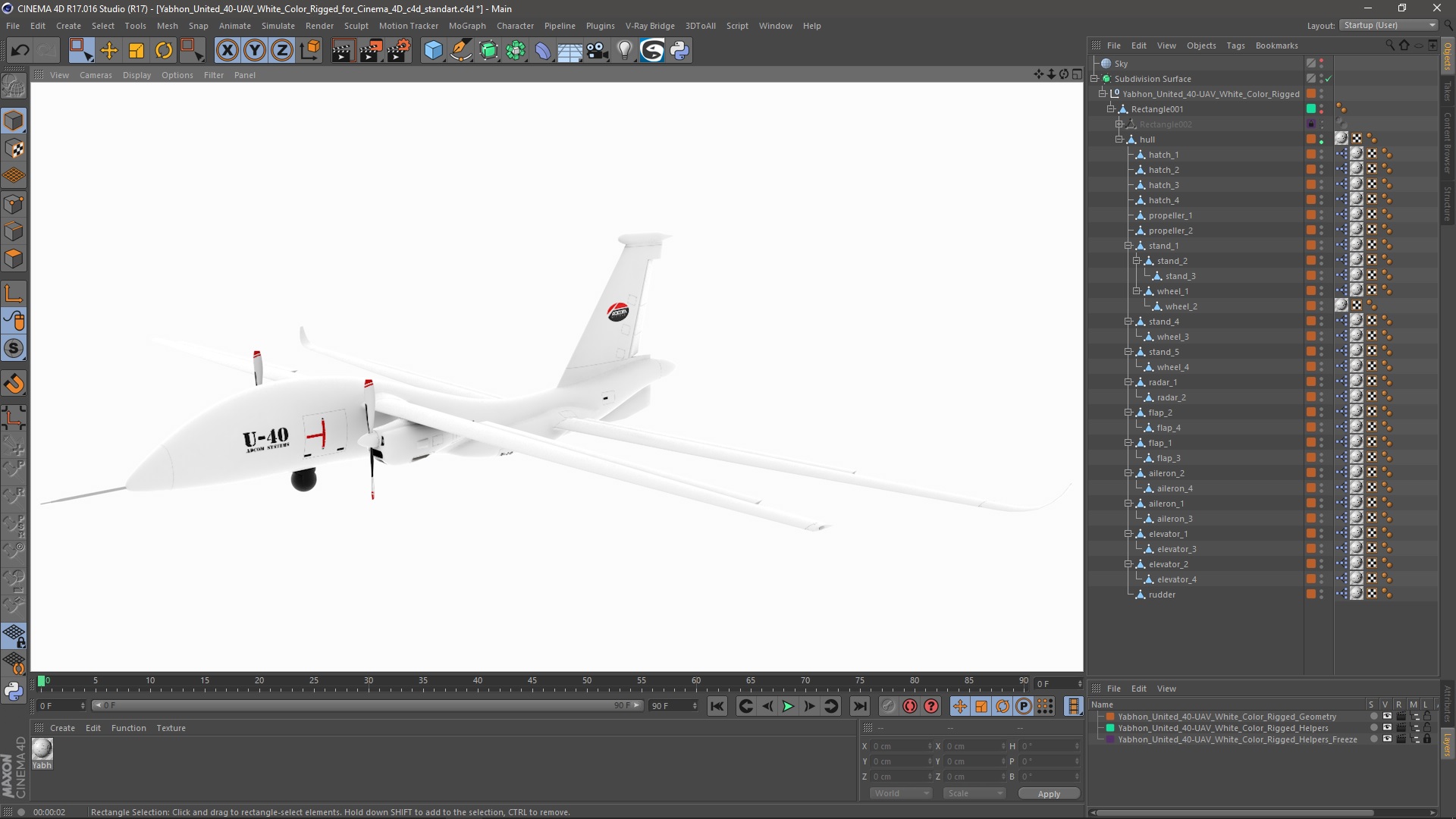 3D Yabhon United 40-UAV White Color Rigged for Cinema 4D model