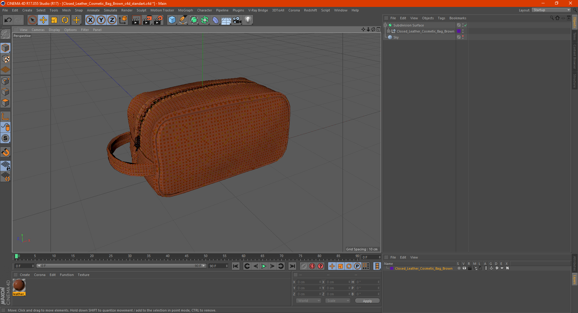 3D Closed Leather Cosmetic Bag Brown model