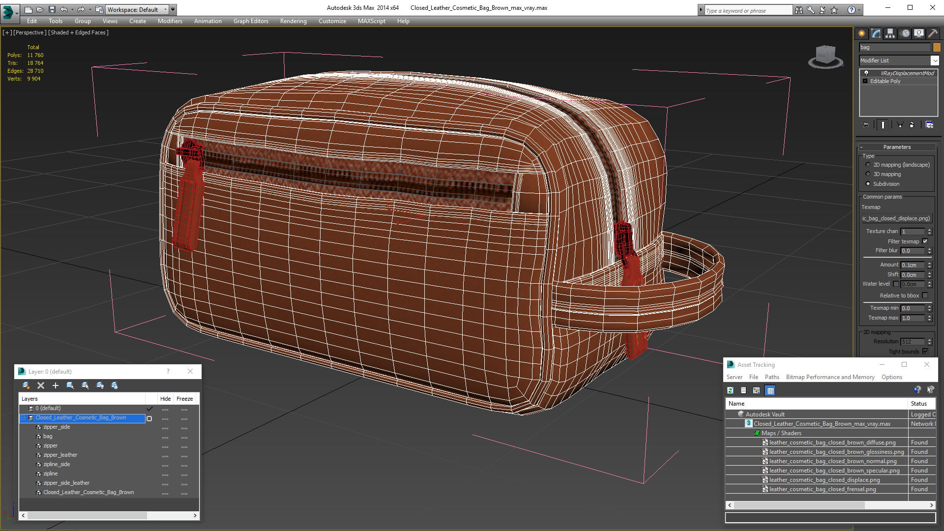 3D Closed Leather Cosmetic Bag Brown model