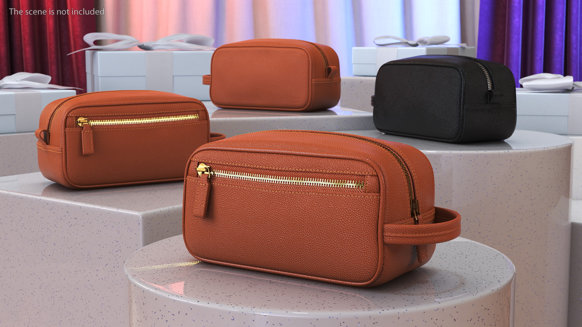 3D Closed Leather Cosmetic Bag Brown model