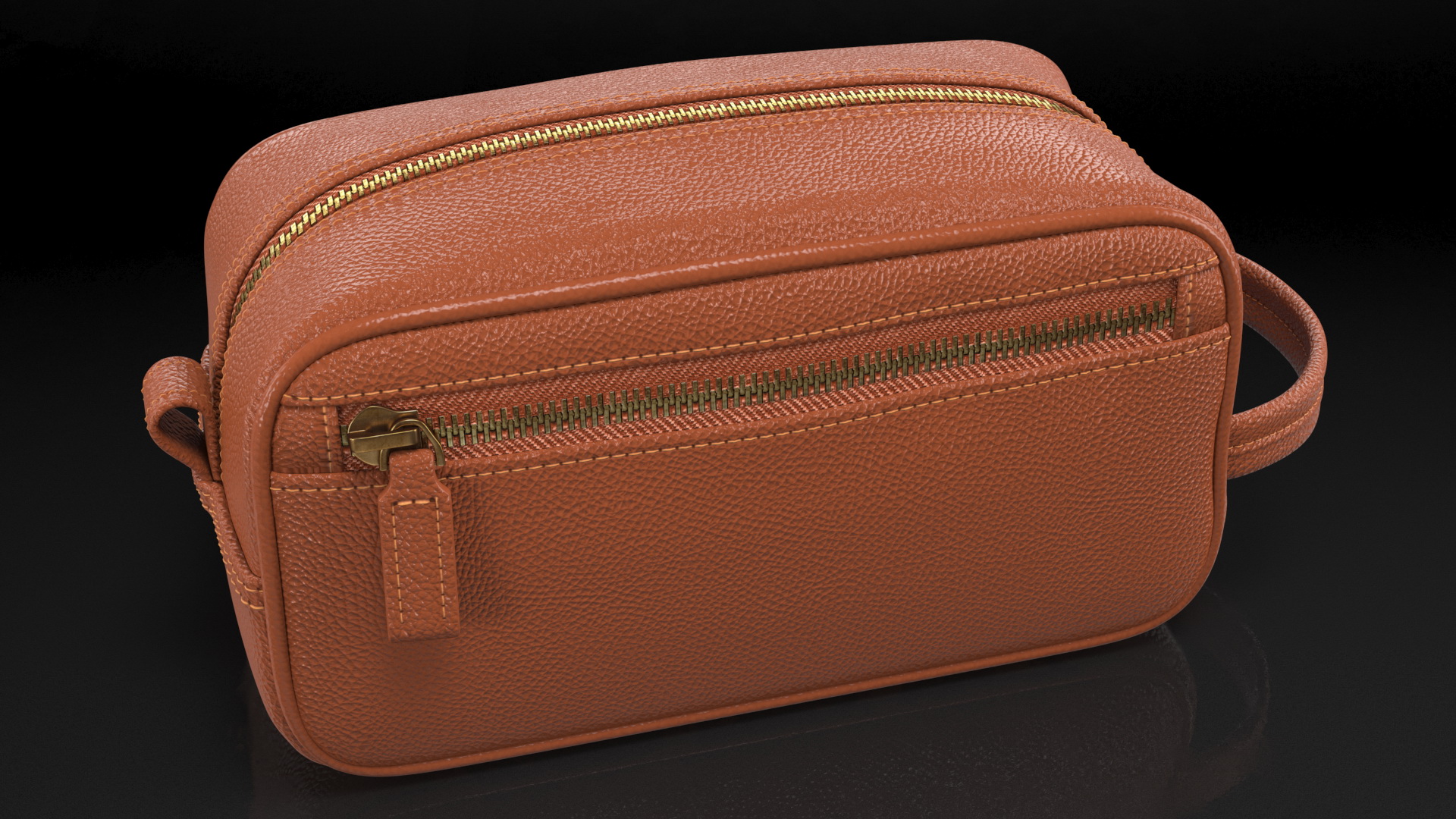 3D Closed Leather Cosmetic Bag Brown model