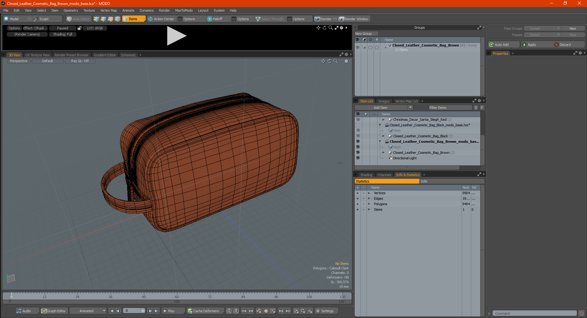 3D Closed Leather Cosmetic Bag Brown model