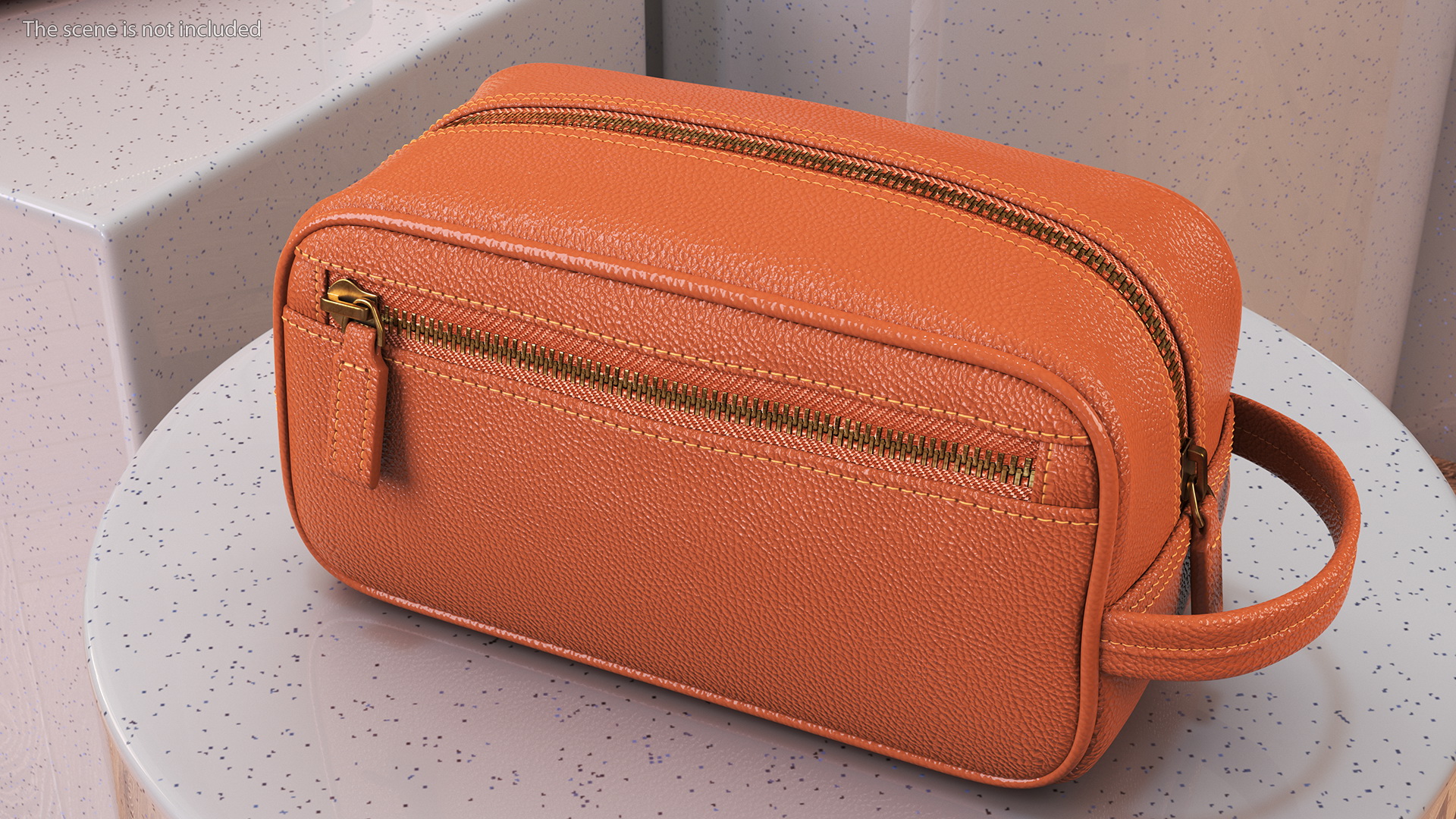 3D Closed Leather Cosmetic Bag Brown model