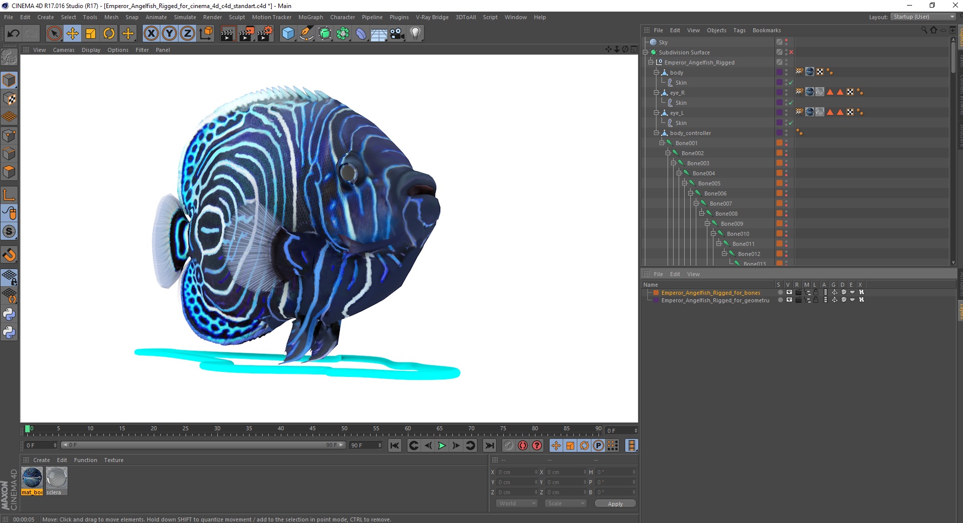 3D Emperor Angelfish Rigged for Cinema 4D model