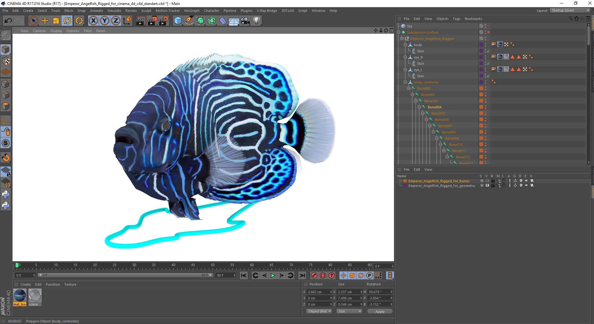 3D Emperor Angelfish Rigged for Cinema 4D model