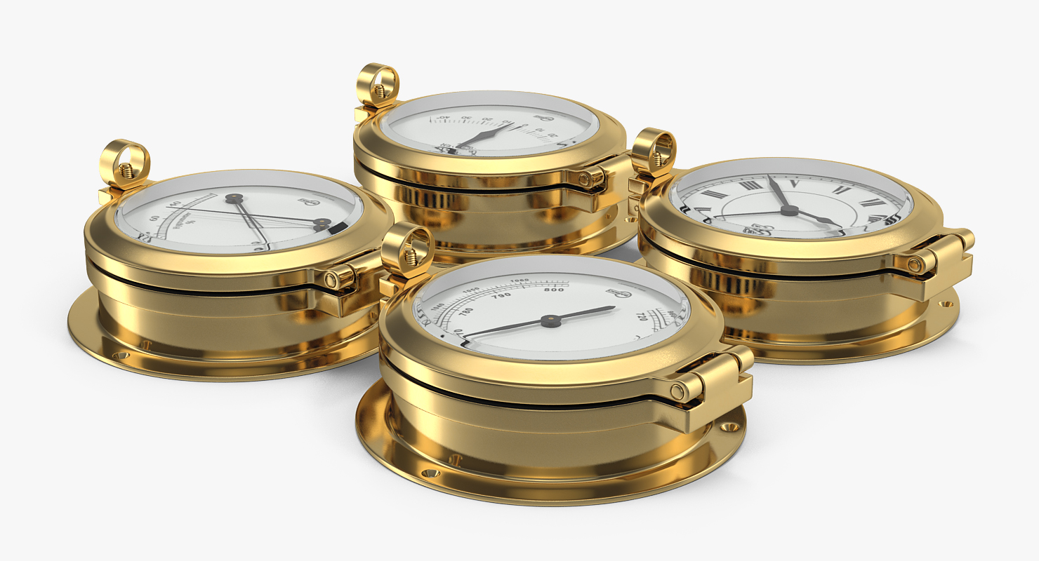 Ships Weather Station with Barometer Clinometer and Clock 3D