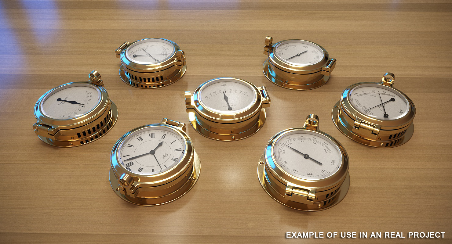 Ships Weather Station with Barometer Clinometer and Clock 3D