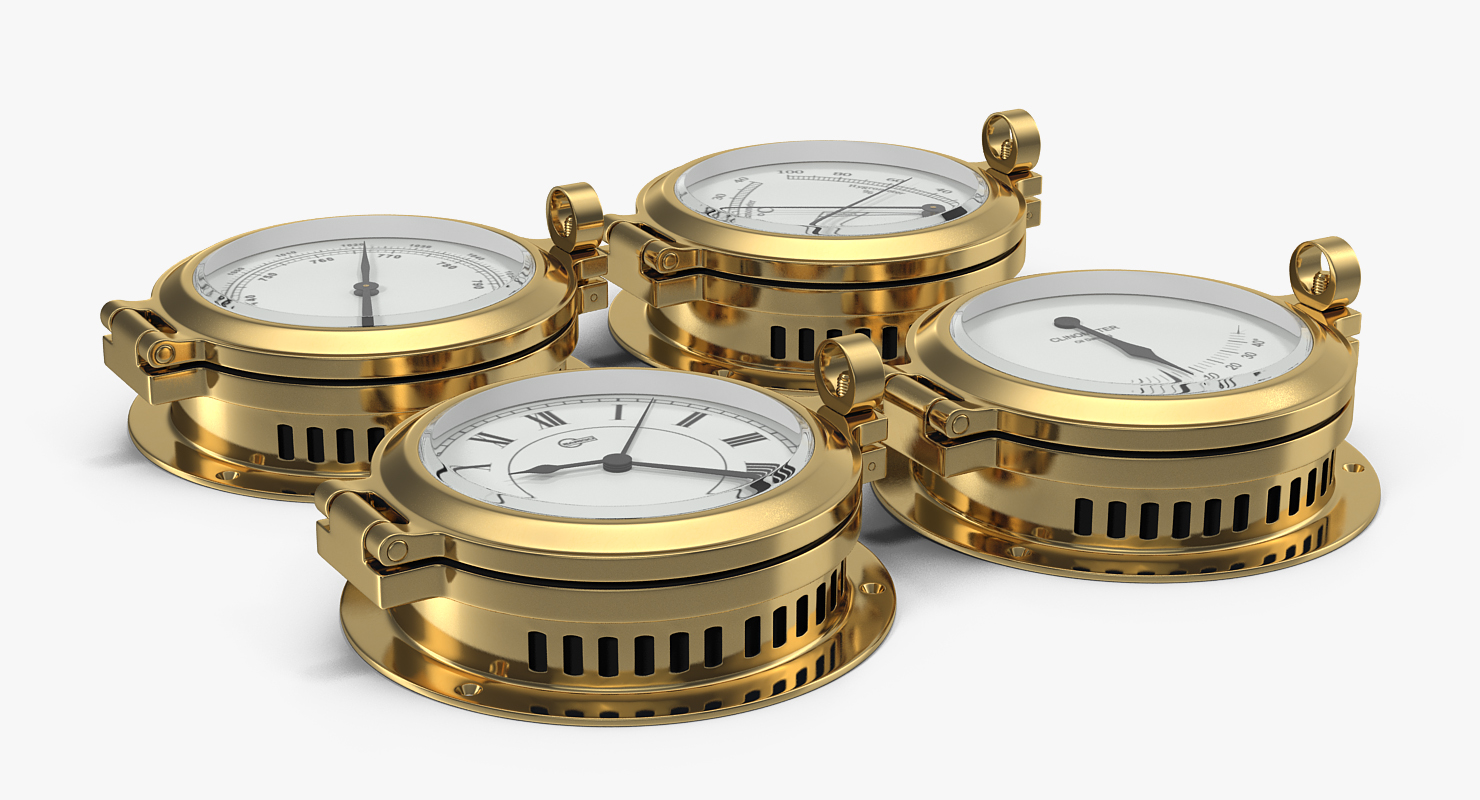 Ships Weather Station with Barometer Clinometer and Clock 3D