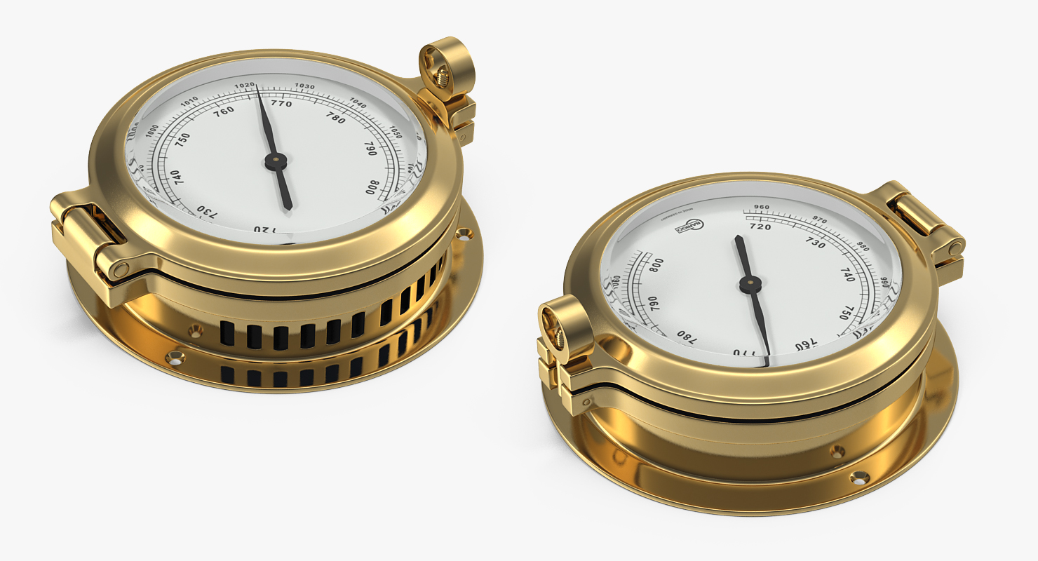 Ships Weather Station with Barometer Clinometer and Clock 3D