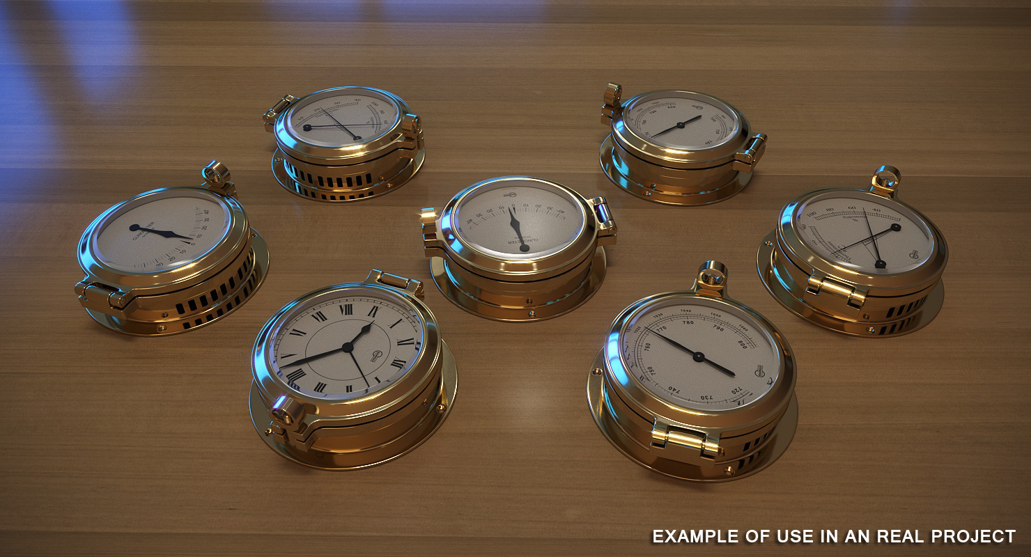 Ships Weather Station with Barometer Clinometer and Clock 3D