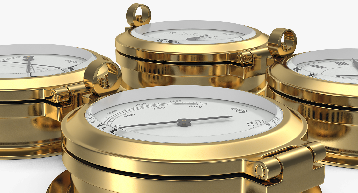 Ships Weather Station with Barometer Clinometer and Clock 3D