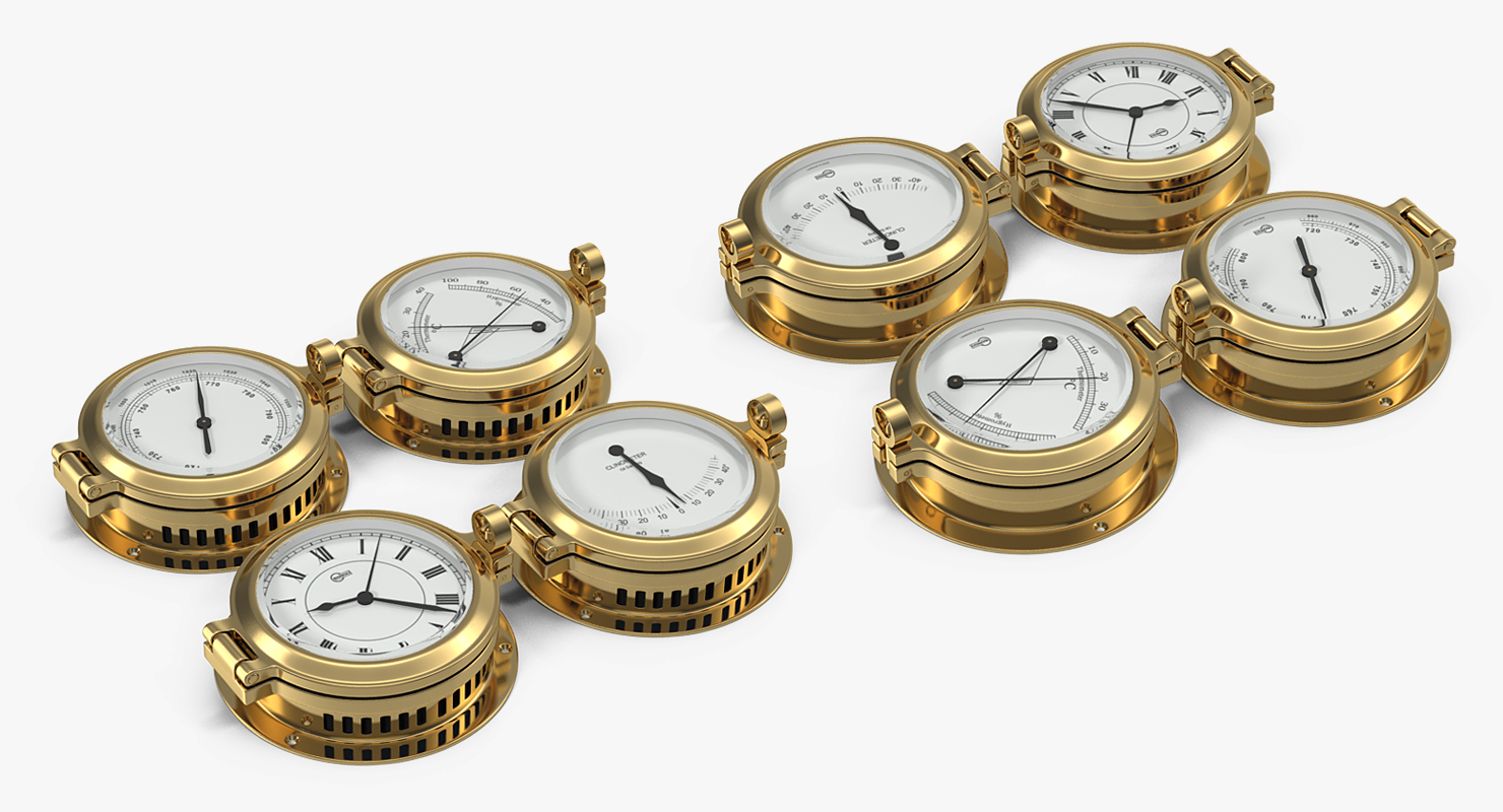 Ships Weather Station with Barometer Clinometer and Clock 3D