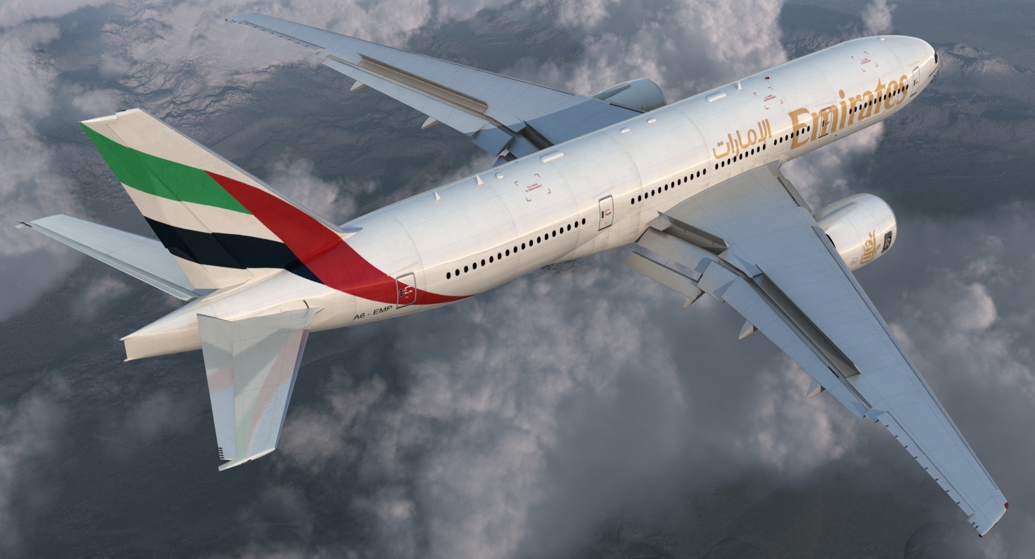 Boeing 777 200 Emirates Airlines Rigged 3D model