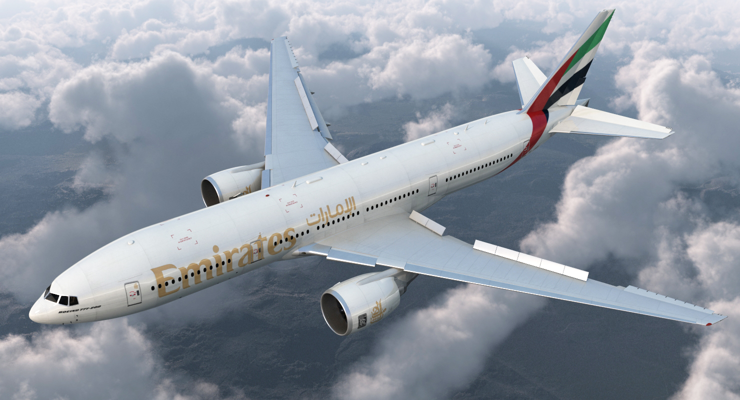 Boeing 777 200 Emirates Airlines Rigged 3D model