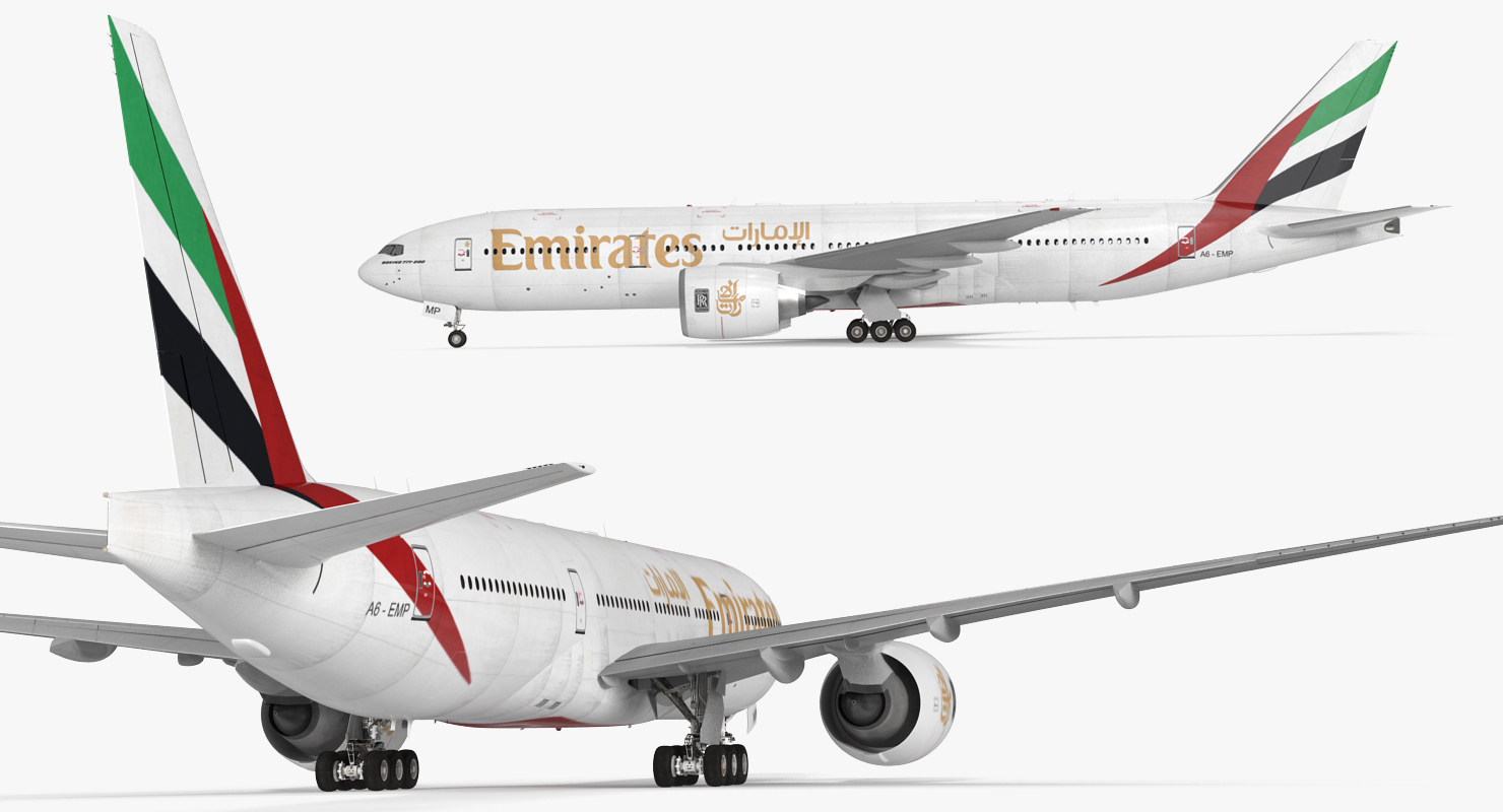 Boeing 777 200 Emirates Airlines Rigged 3D model