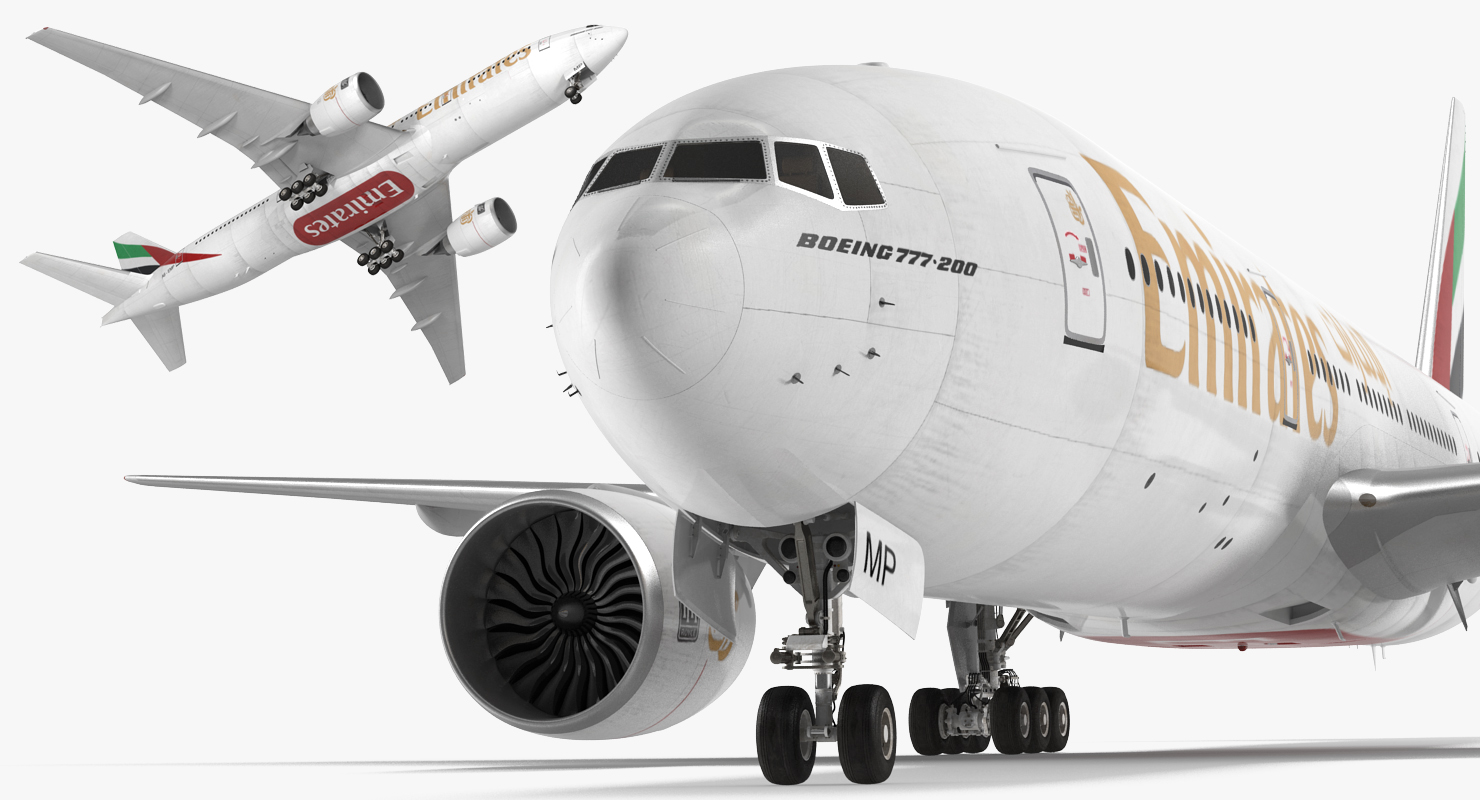 Boeing 777 200 Emirates Airlines Rigged 3D model
