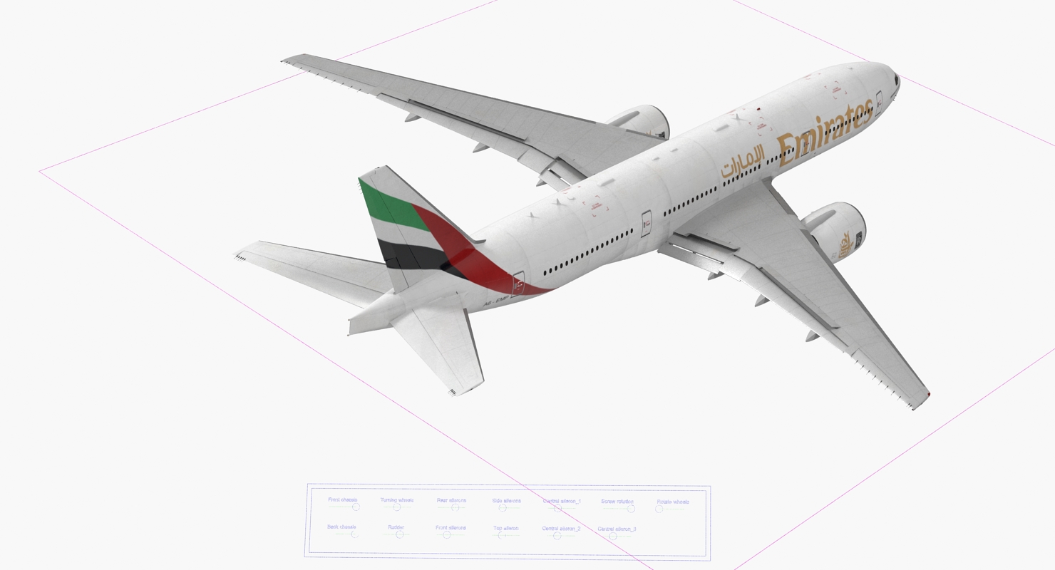 Boeing 777 200 Emirates Airlines Rigged 3D model