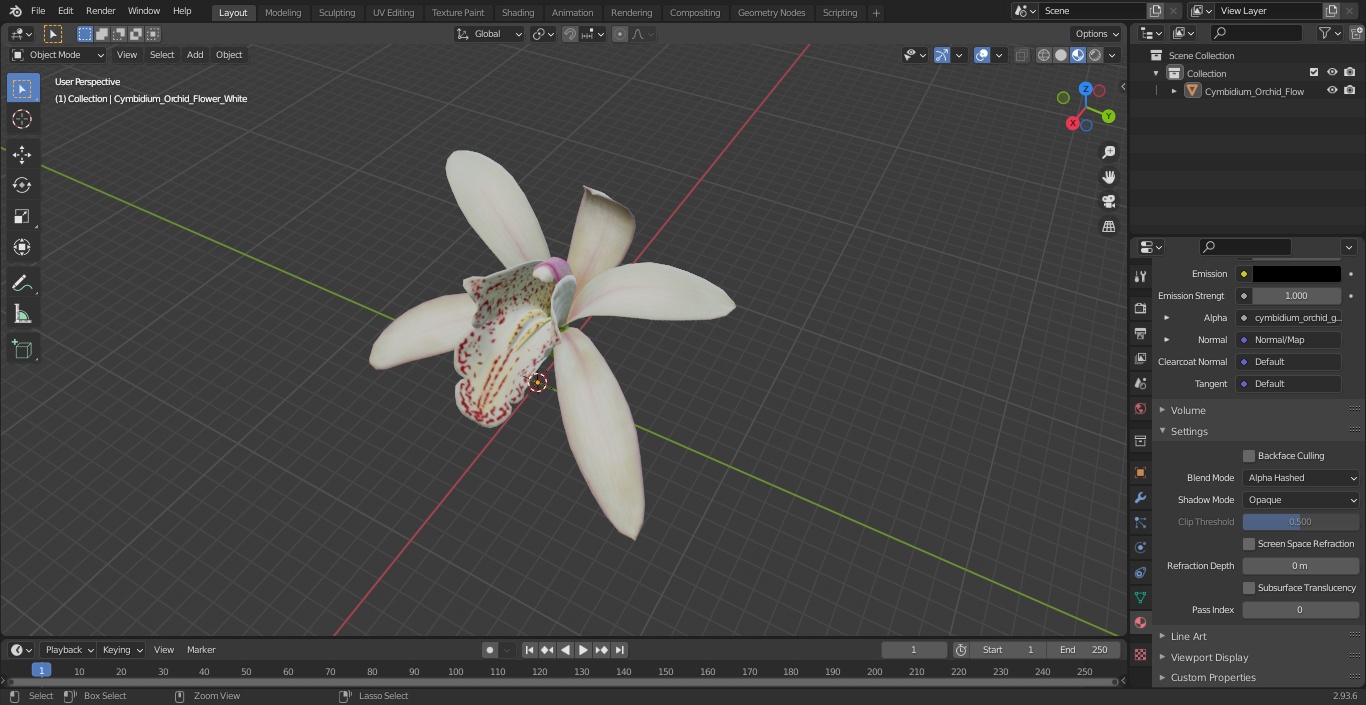 Cymbidium Orchid Flower White 3D model