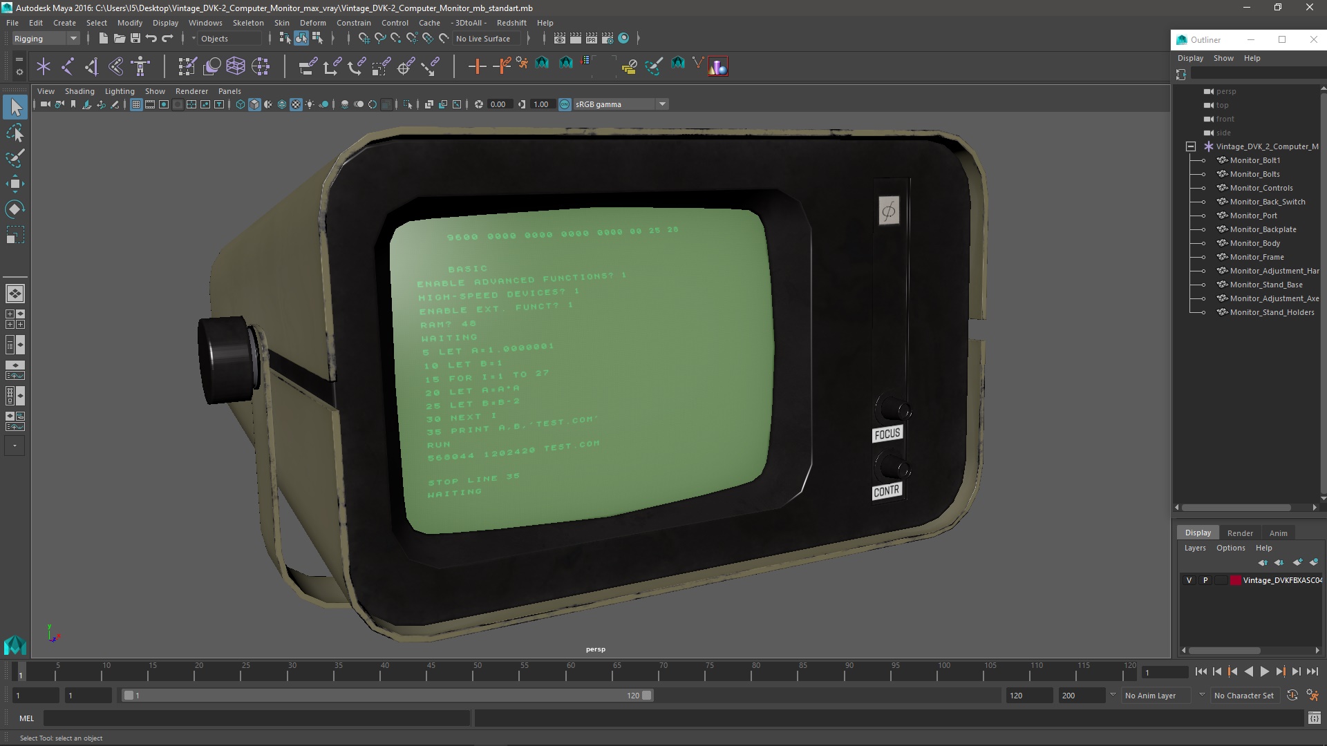 3D model Vintage DVK-2 Computer Monitor