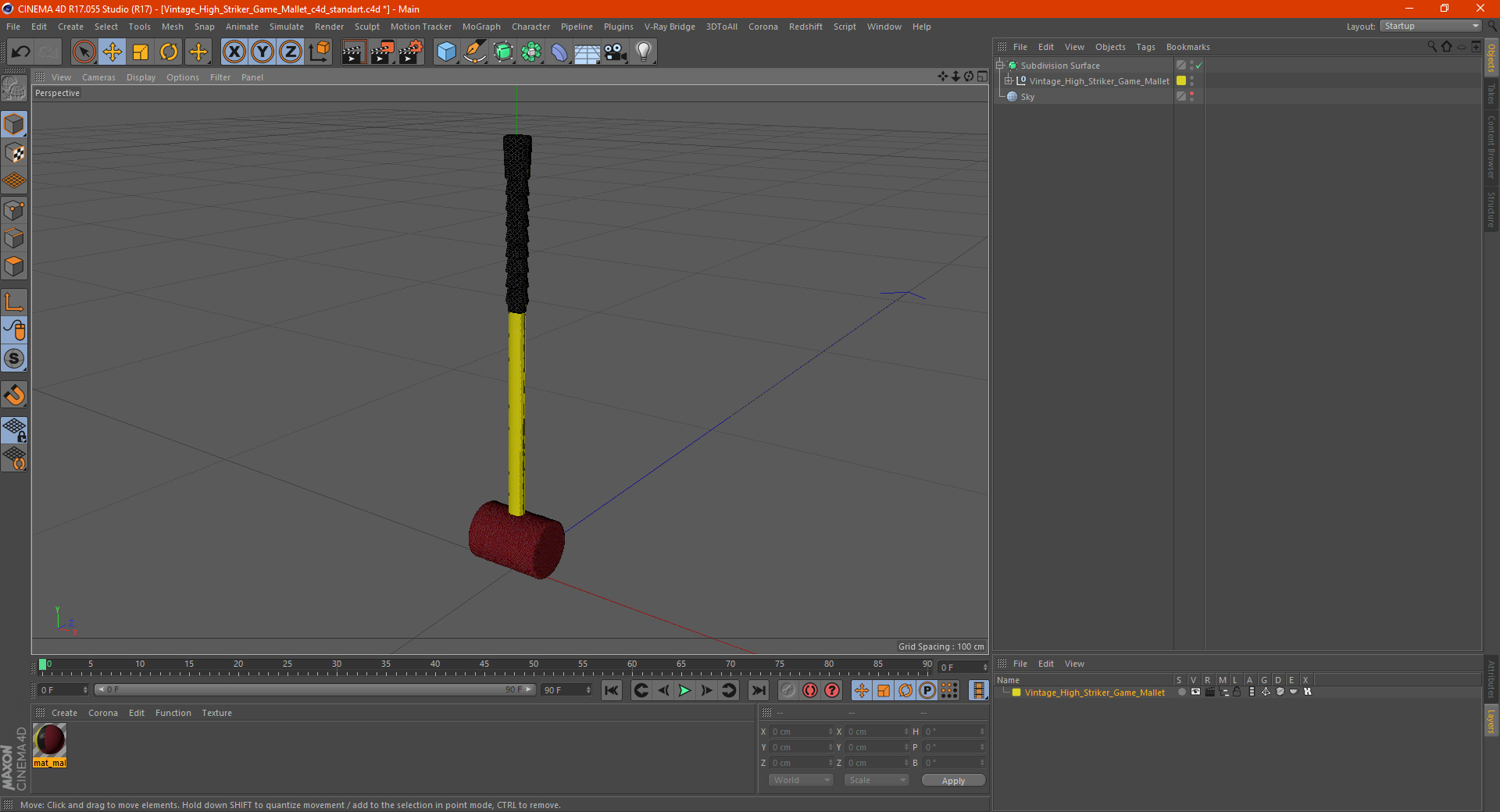 Vintage High Striker Game Mallet 3D