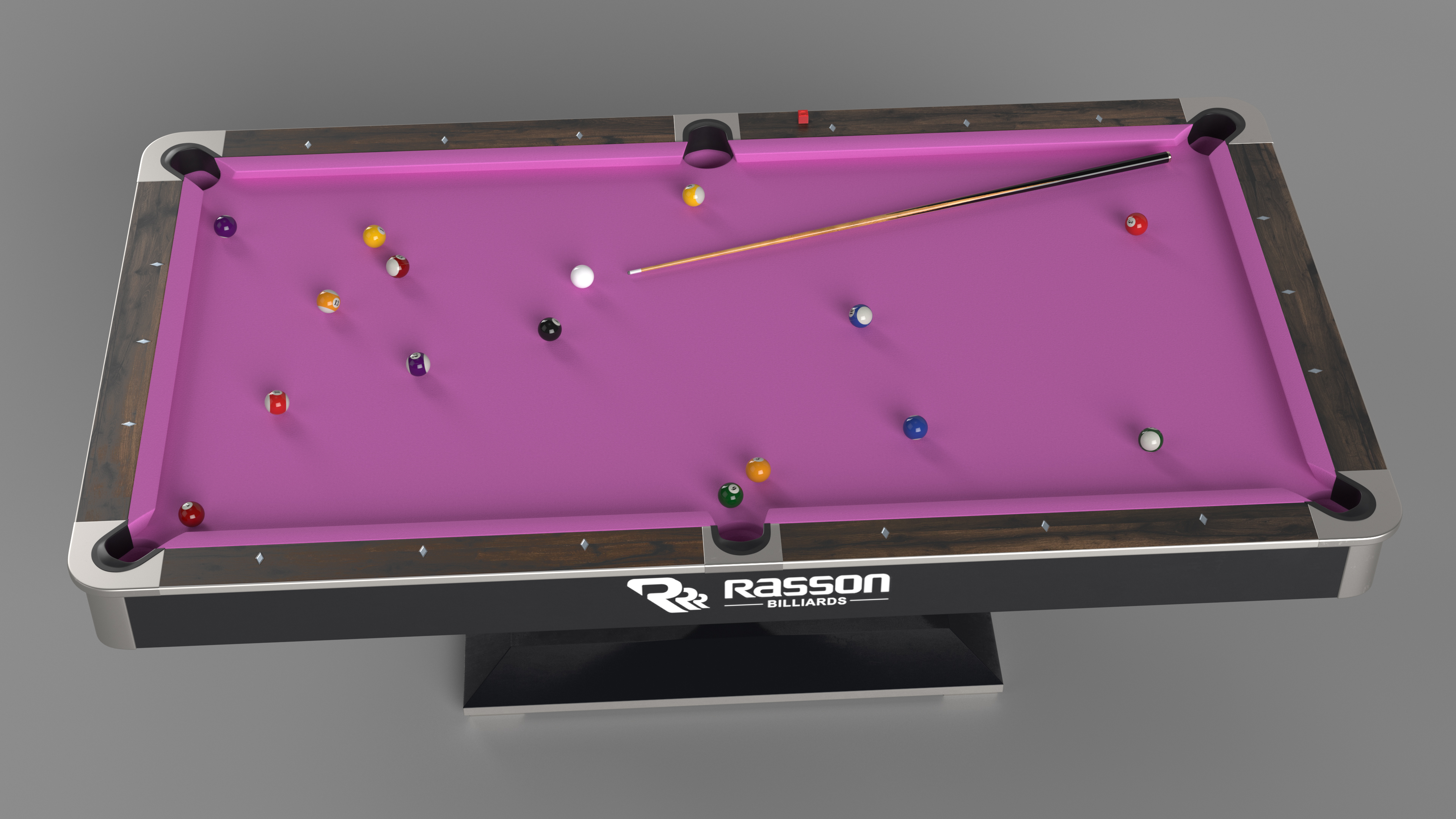 Pool Table Rasson Fuchsia with Balls and Cue 3D model