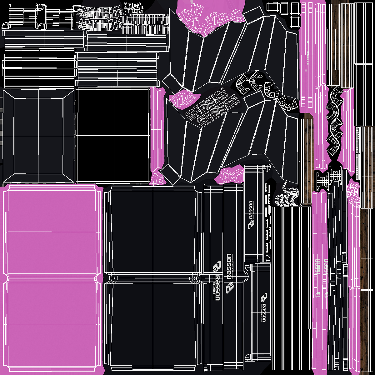 Pool Table Rasson Fuchsia with Balls and Cue 3D model