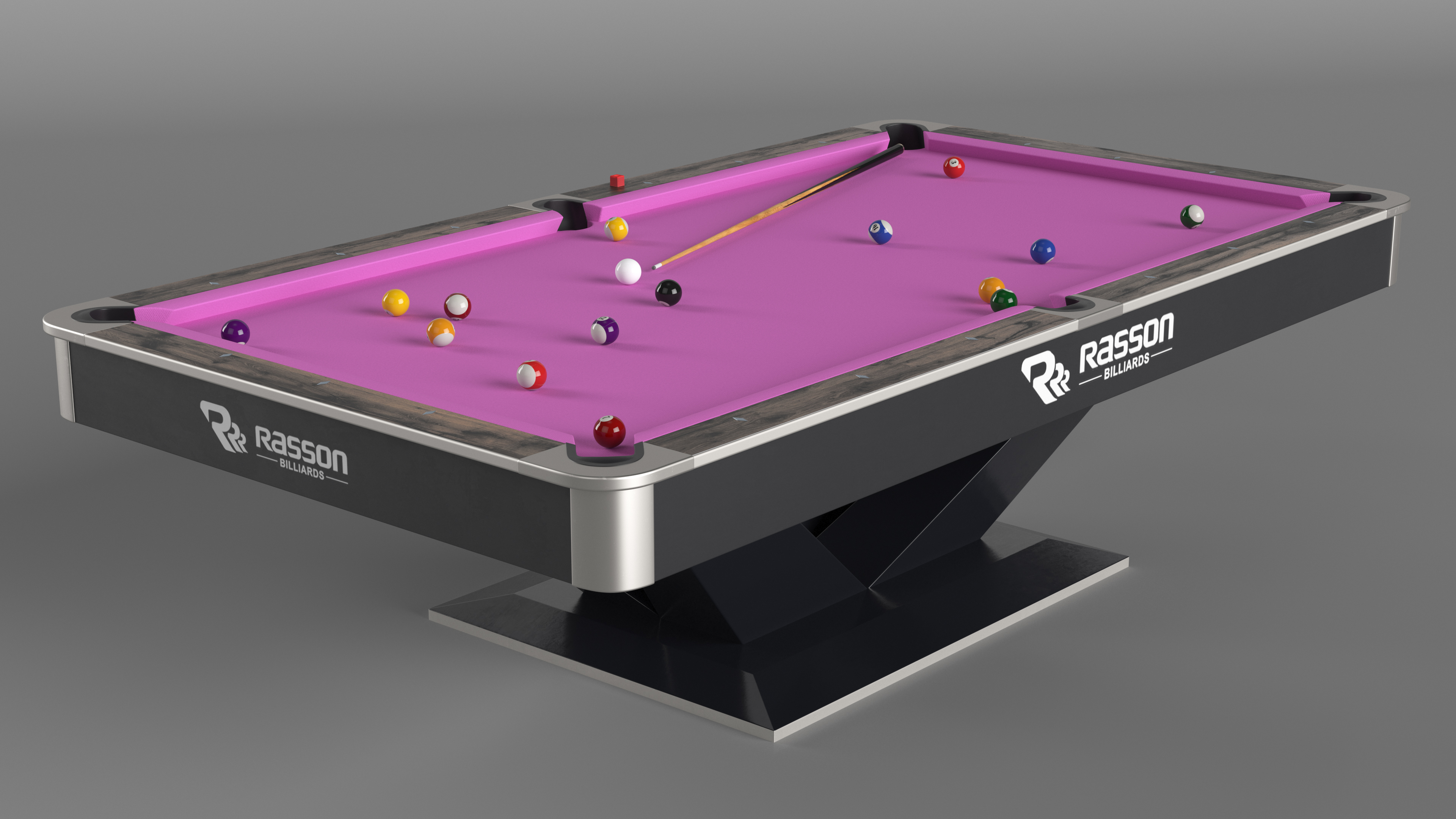 Pool Table Rasson Fuchsia with Balls and Cue 3D model