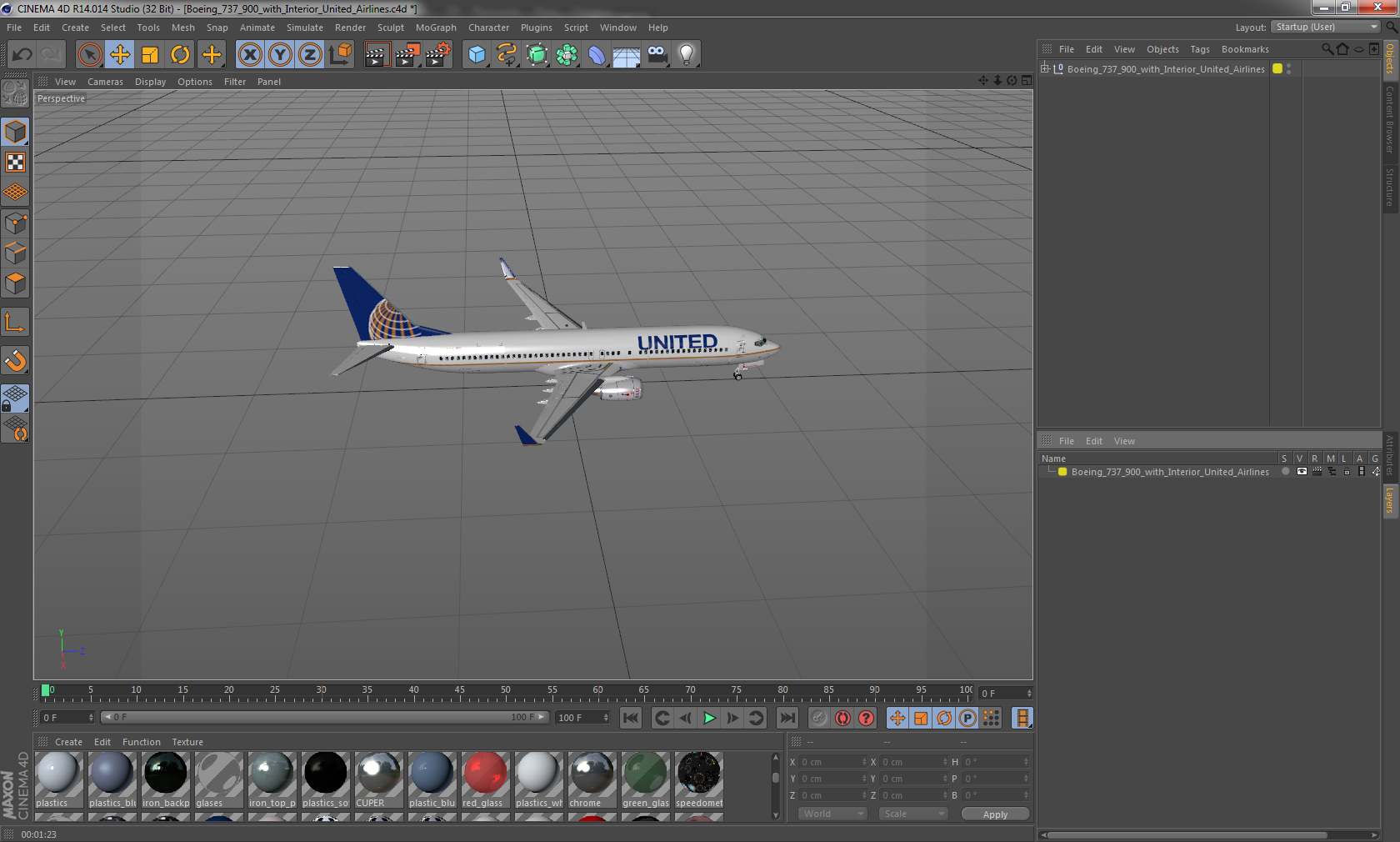 Boeing 737 900 with Interior United Airlines 3D model