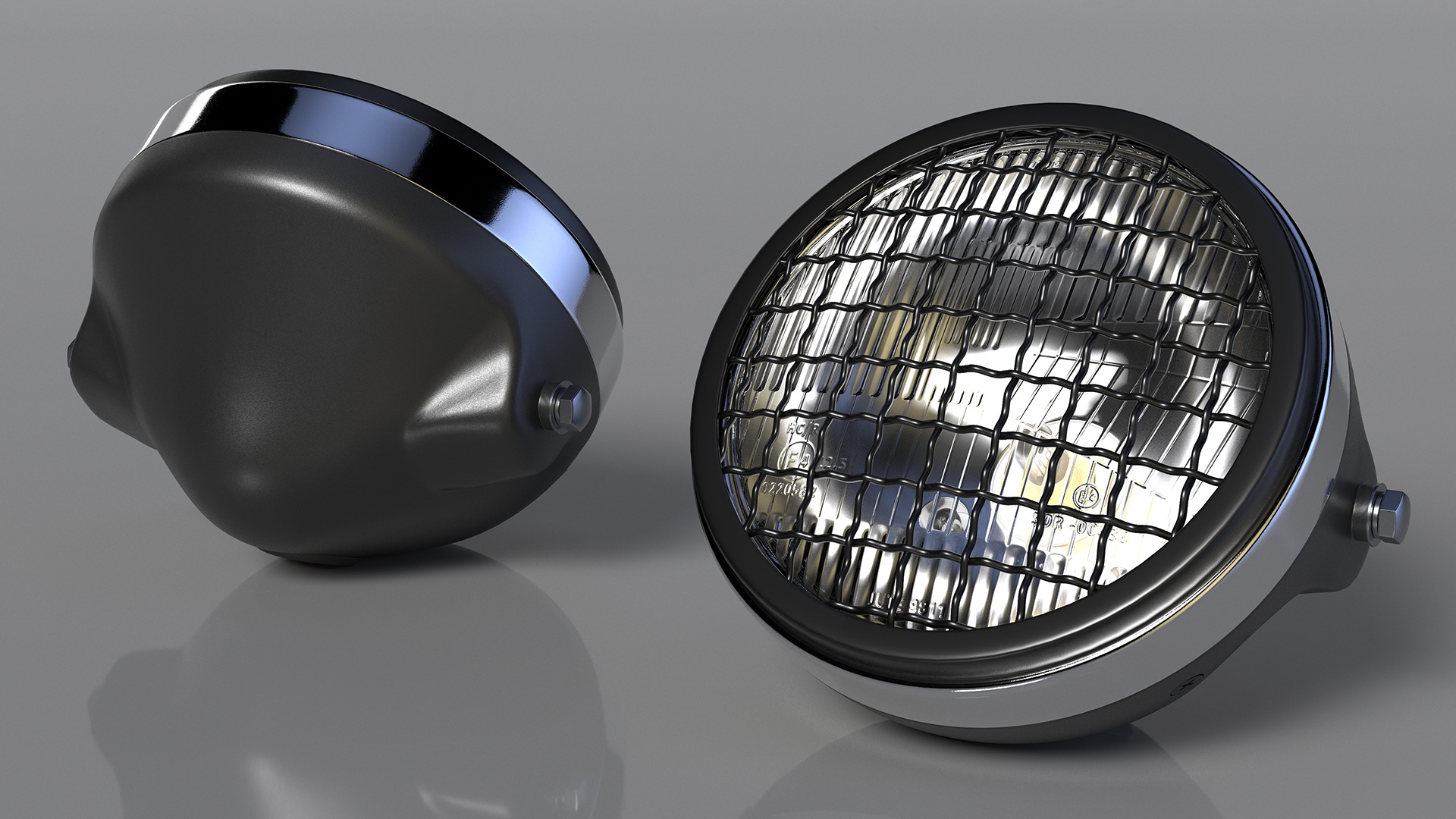 Motorcycle Headlight White with Mesh Grill 3D