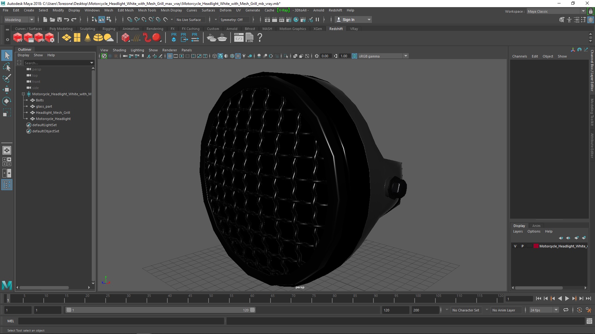 Motorcycle Headlight White with Mesh Grill 3D