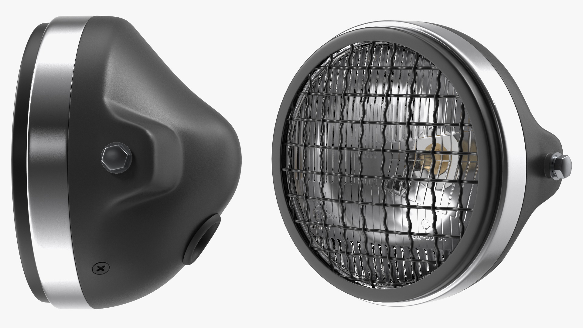 Motorcycle Headlight White with Mesh Grill 3D