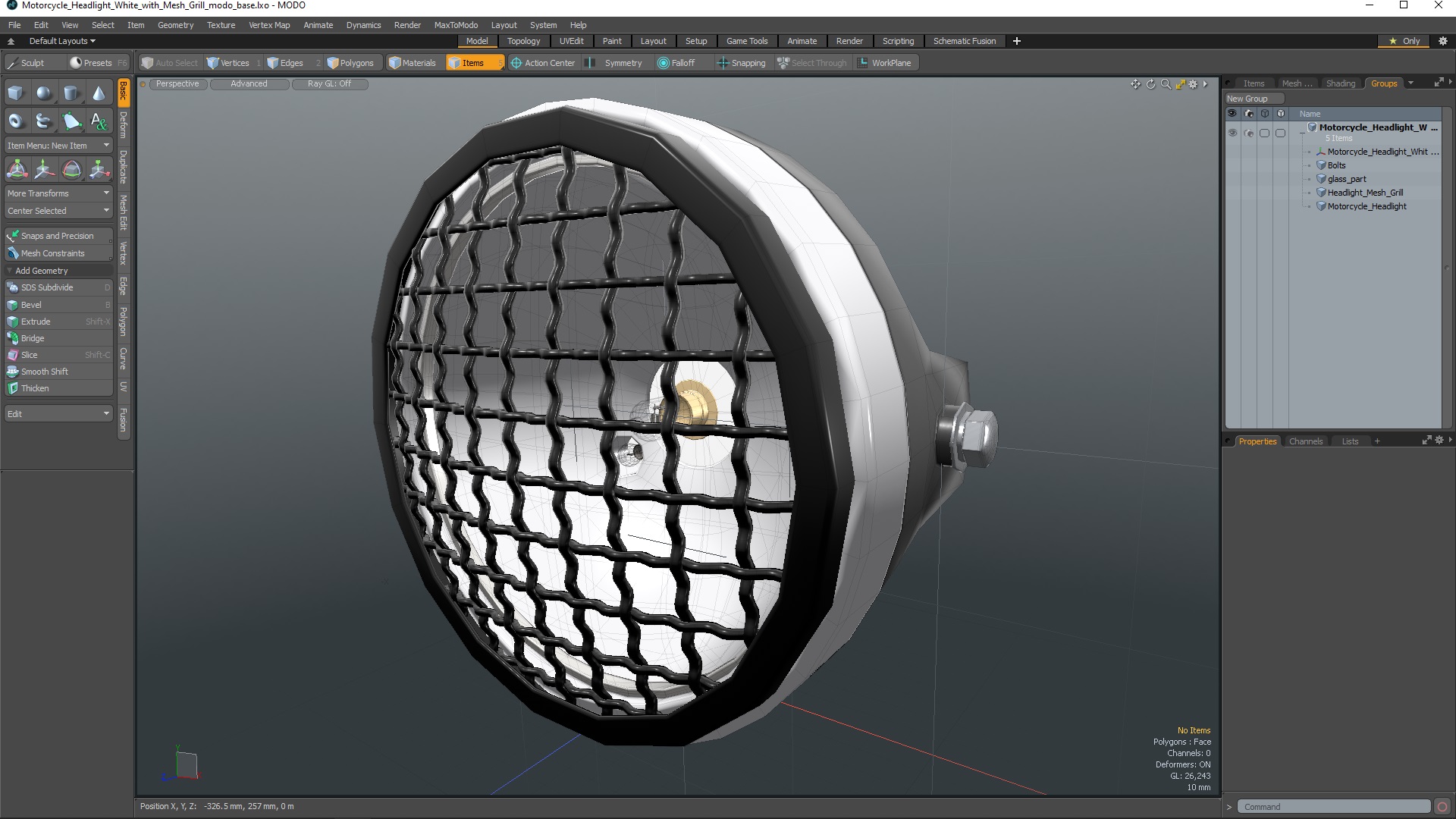Motorcycle Headlight White with Mesh Grill 3D