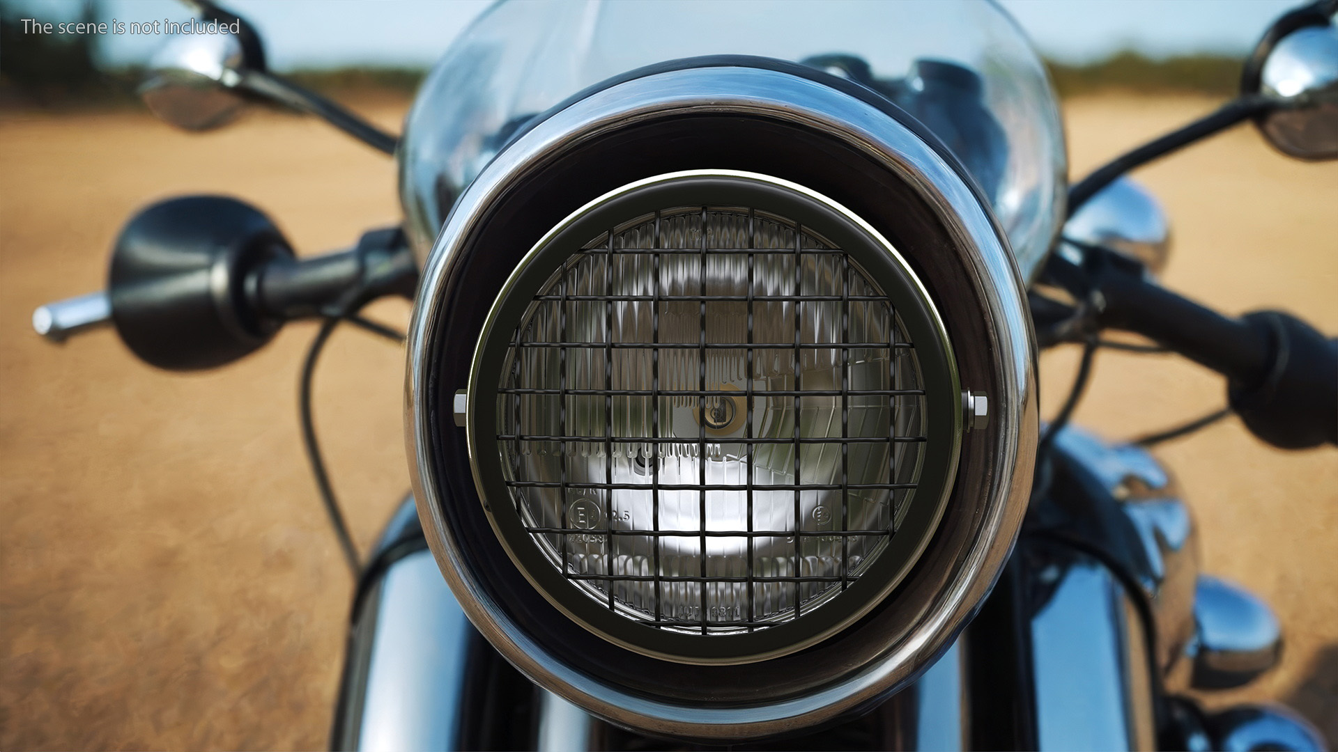 Motorcycle Headlight White with Mesh Grill 3D