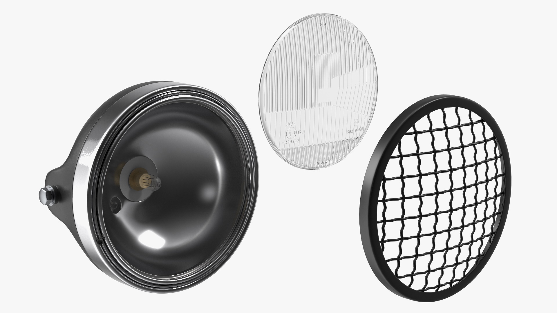 Motorcycle Headlight White with Mesh Grill 3D