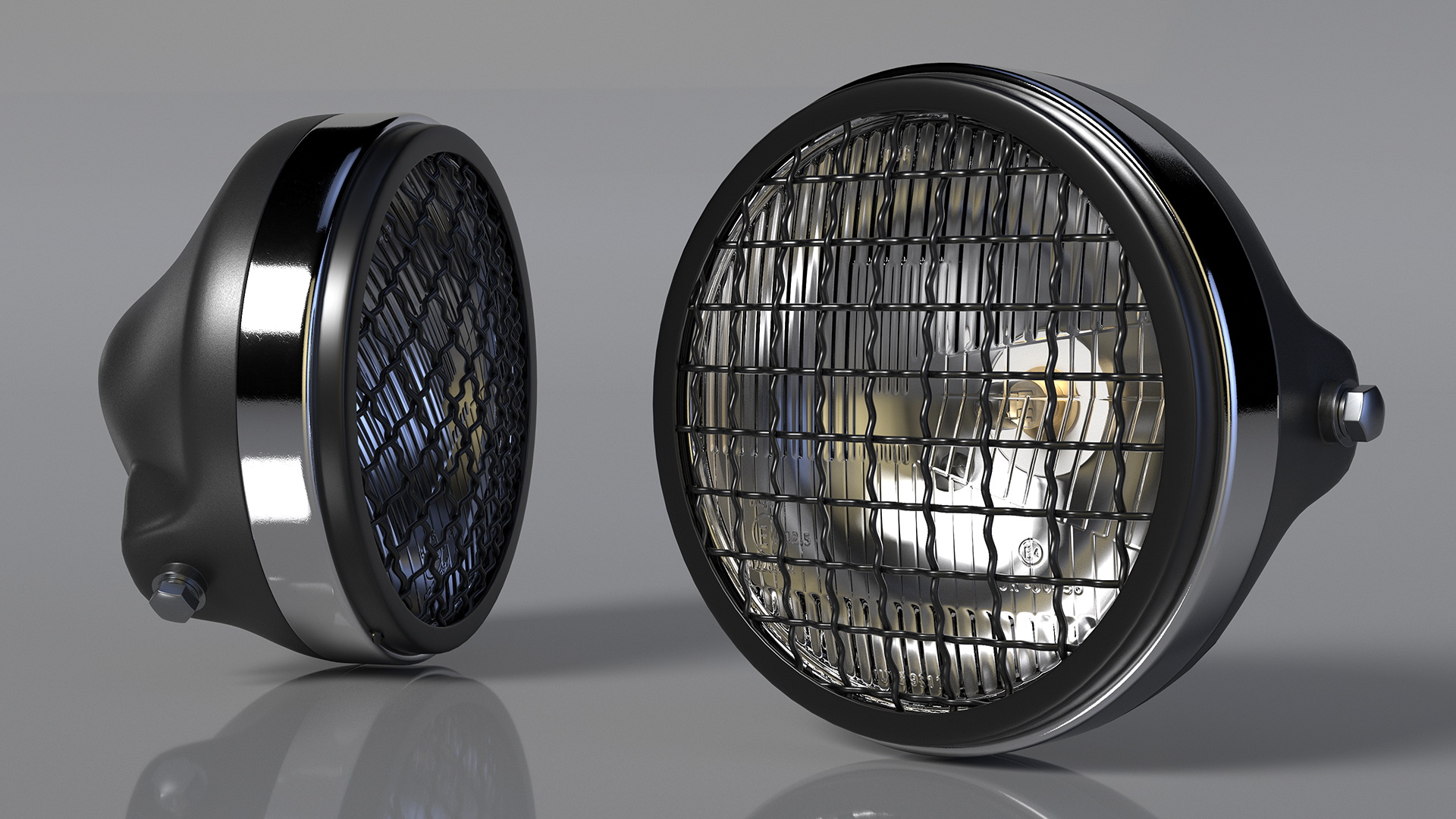 Motorcycle Headlight White with Mesh Grill 3D