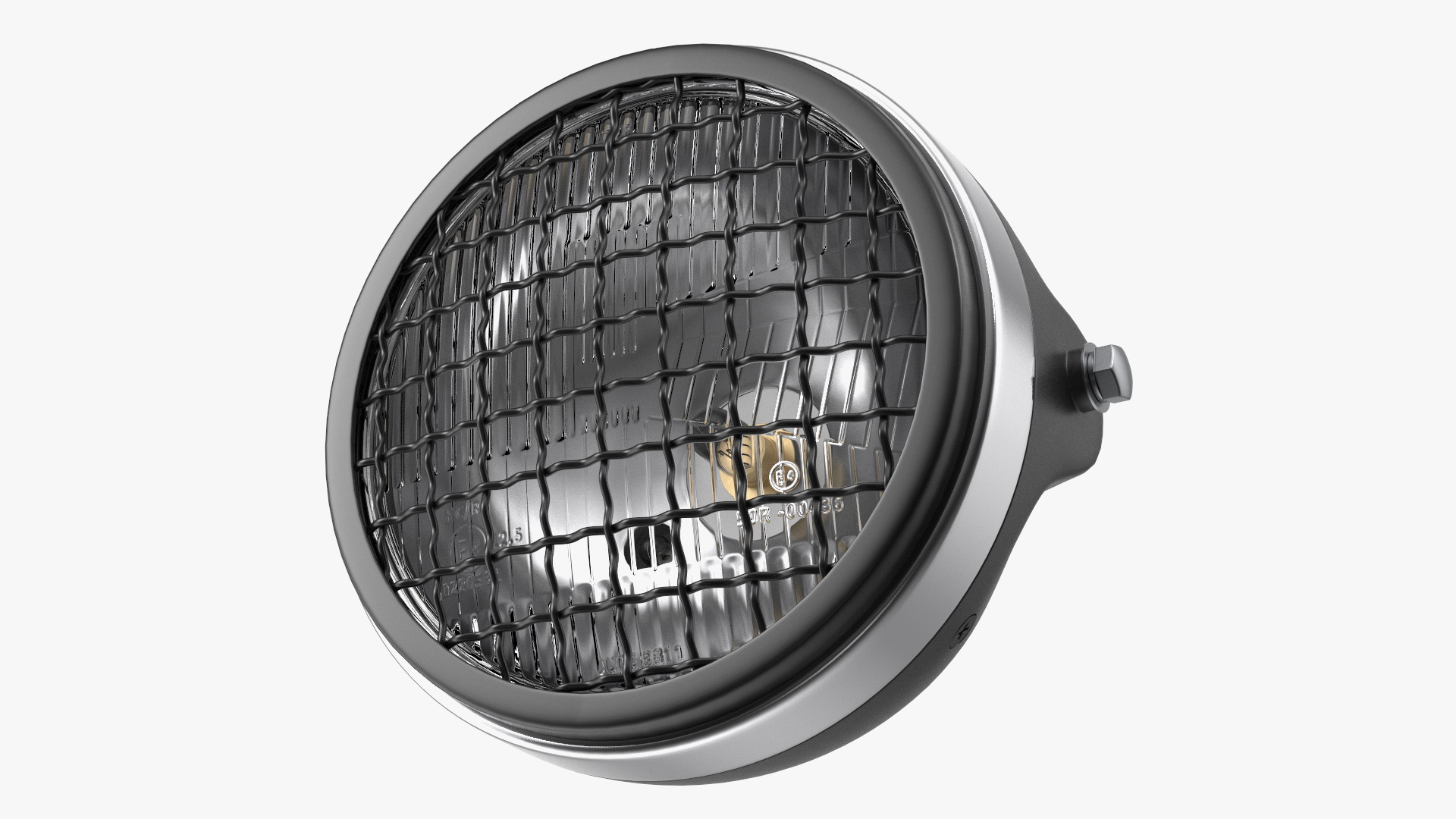 Motorcycle Headlight White with Mesh Grill 3D