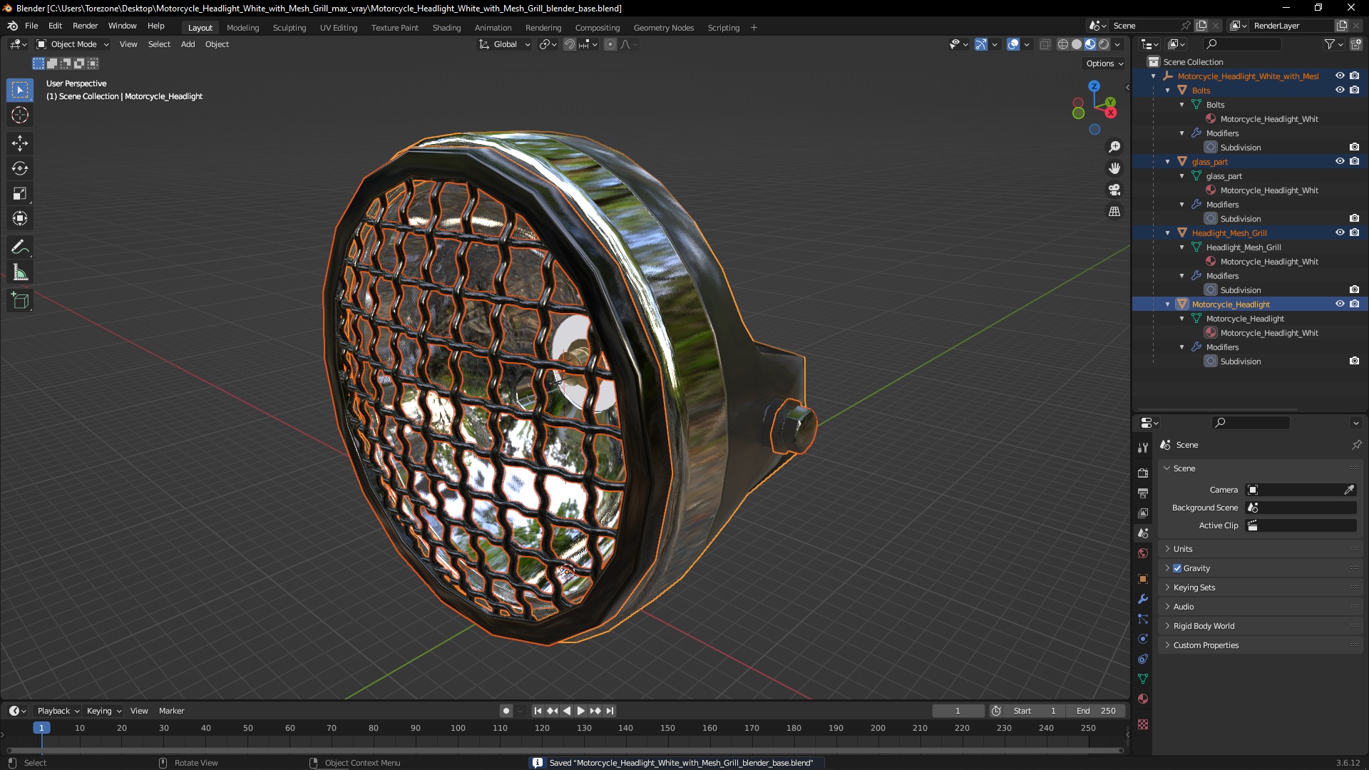 Motorcycle Headlight White with Mesh Grill 3D