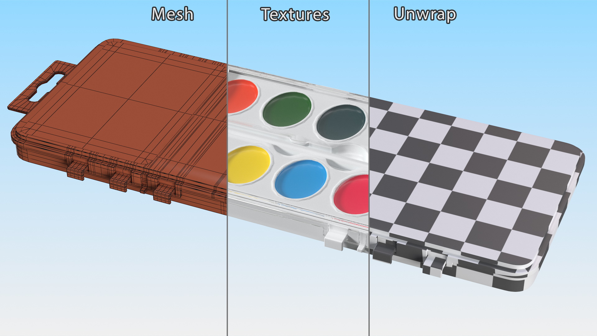 Kids Water Color Paints Set in White Box Fur 3D model