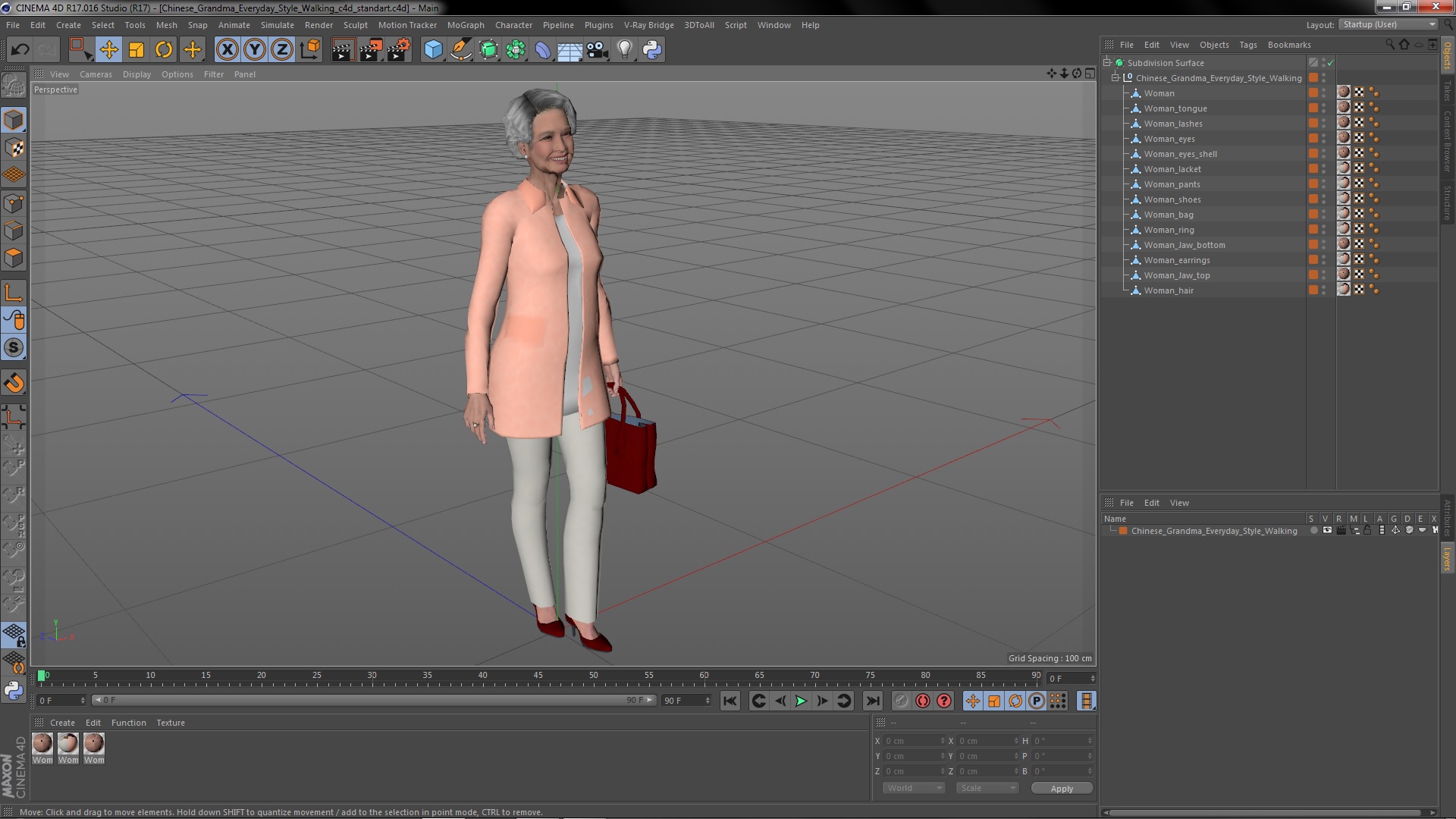 3D Chinese Grandma Everyday Style Walking model