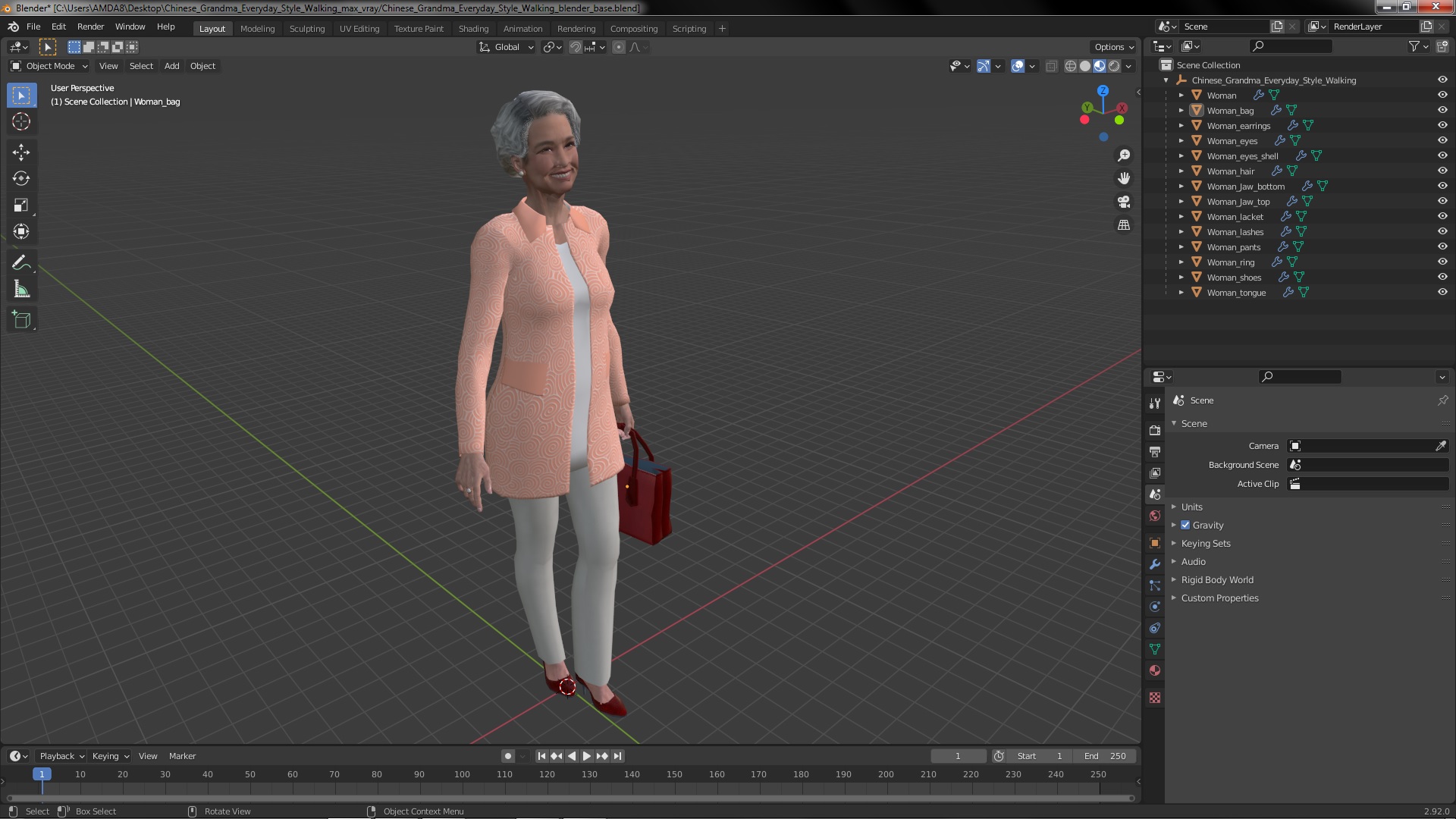 3D Chinese Grandma Everyday Style Walking model