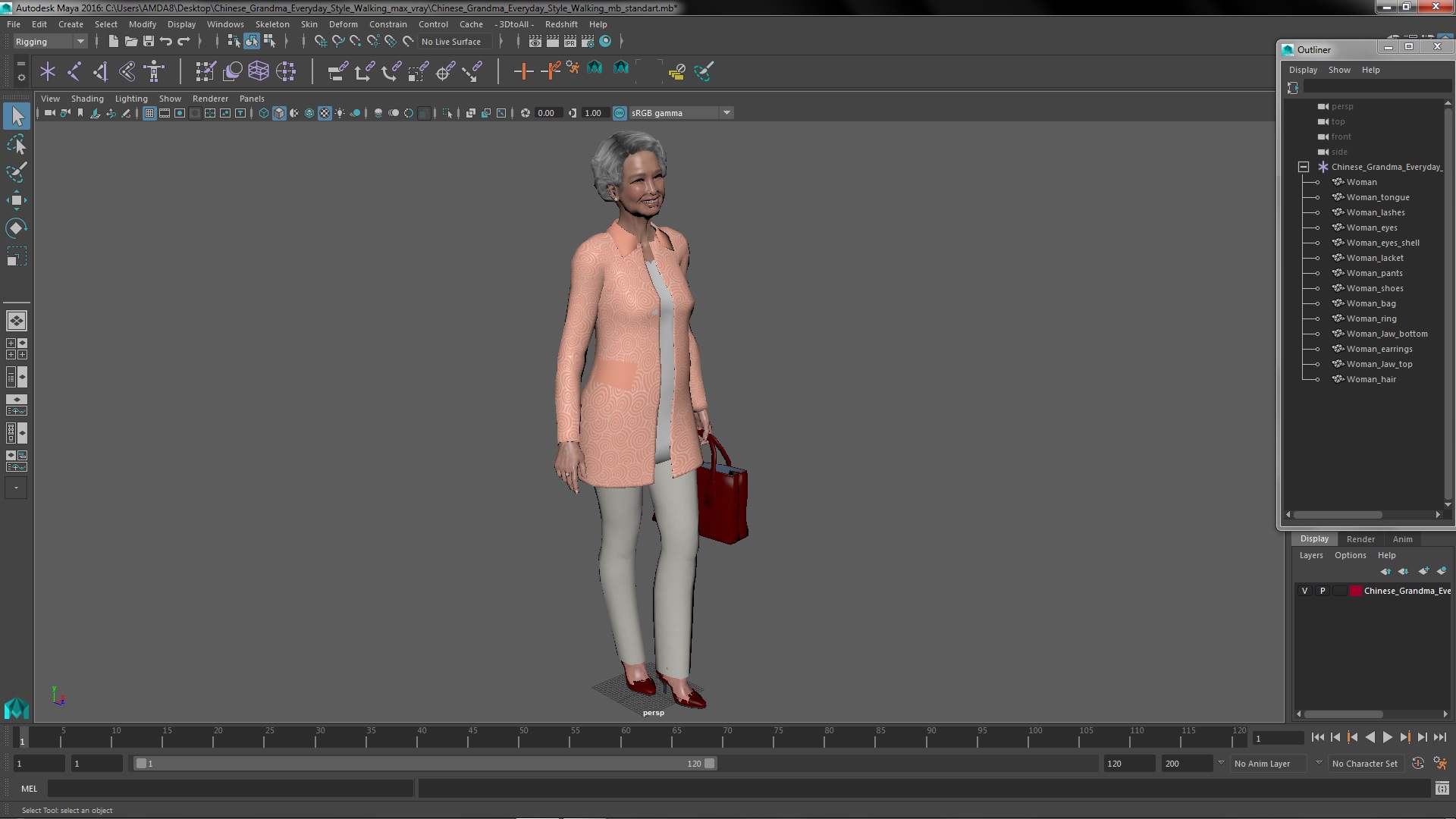 3D Chinese Grandma Everyday Style Walking model