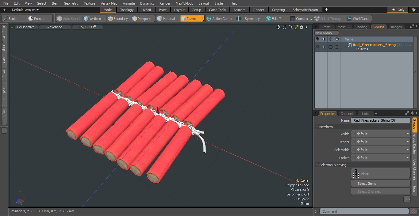3D Red Firecrackers String model
