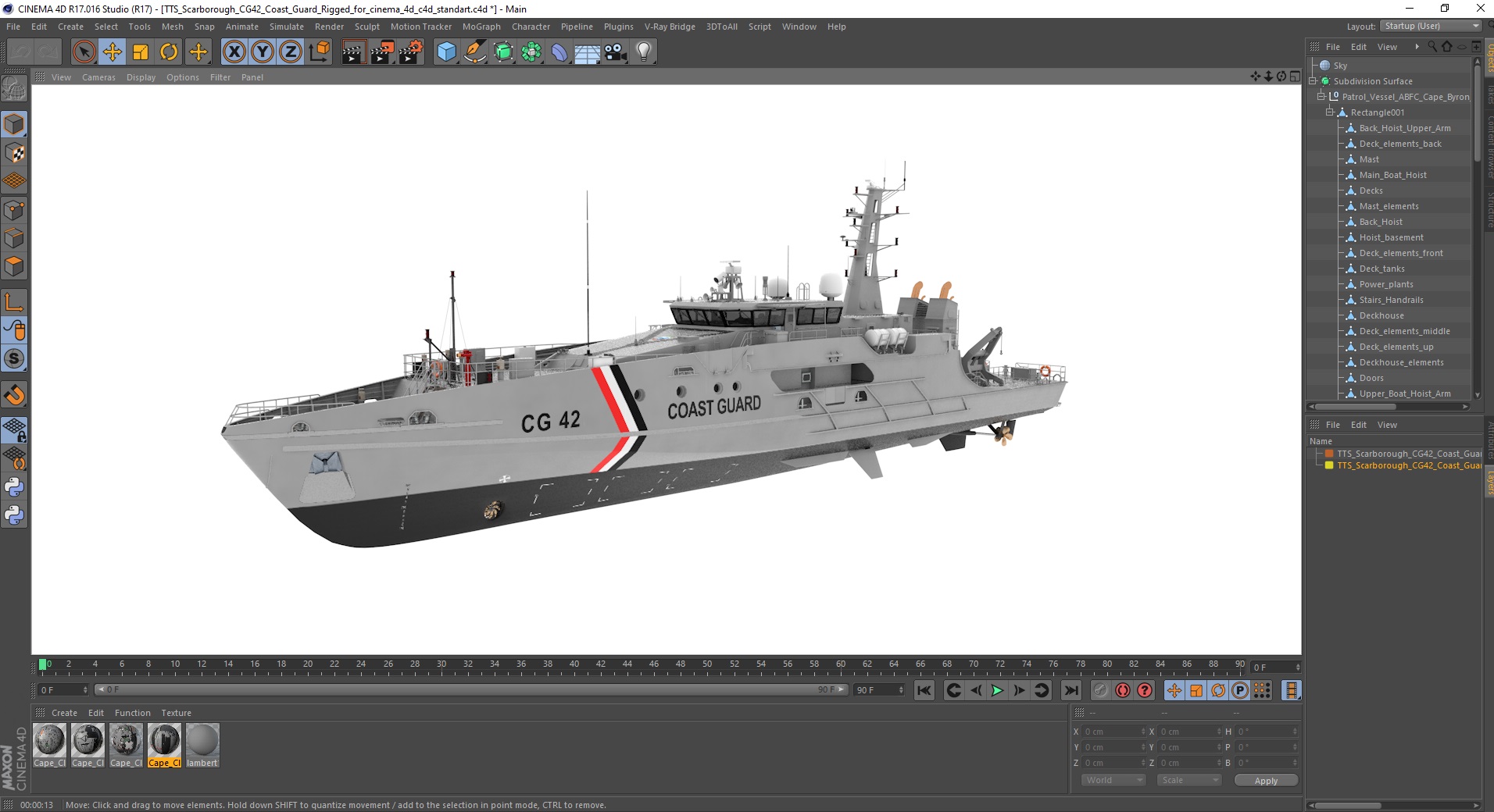 3D TTS Scarborough CG42 Coast Guard Rigged for Cinema 4D model
